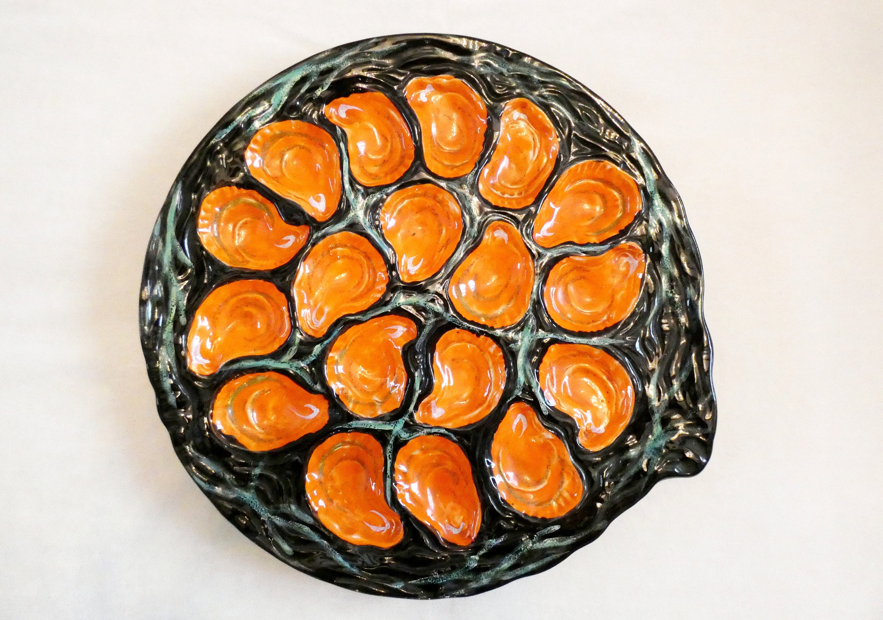 Gabriel Fourmaintraux Oyster Plate, Vintage French Pottery Platter By Fourmaintraux, Majolica Seafood 1950's