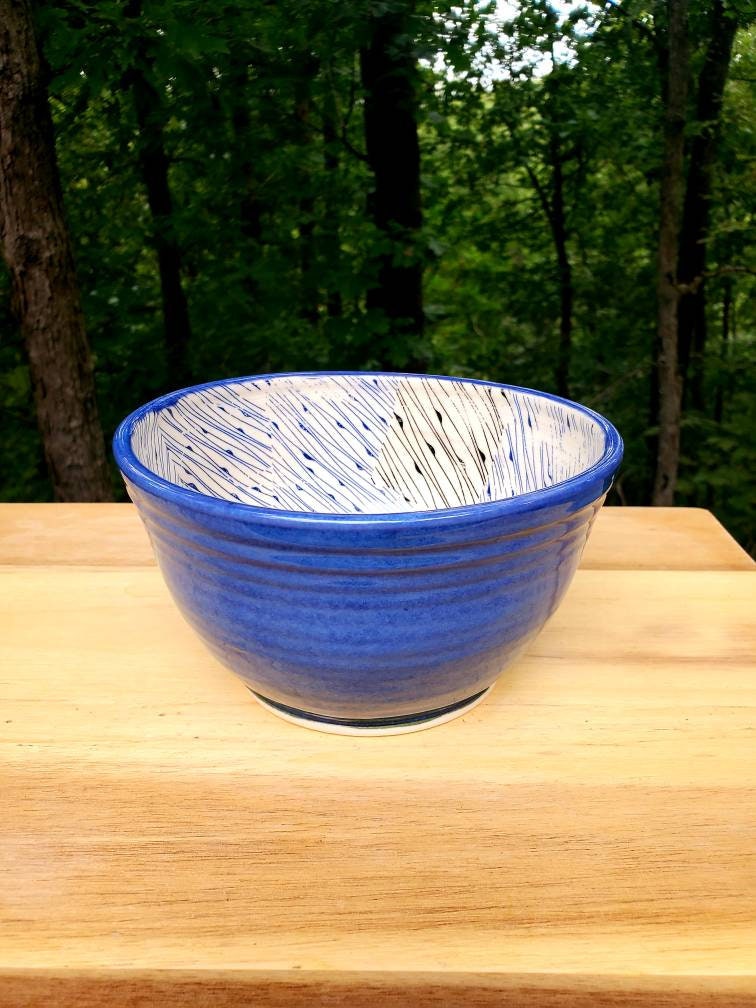 Handmade Blue Serving Bowl, Stoneware Salad Or Pasta Soup Appx 4+ Cups, Centerpiece