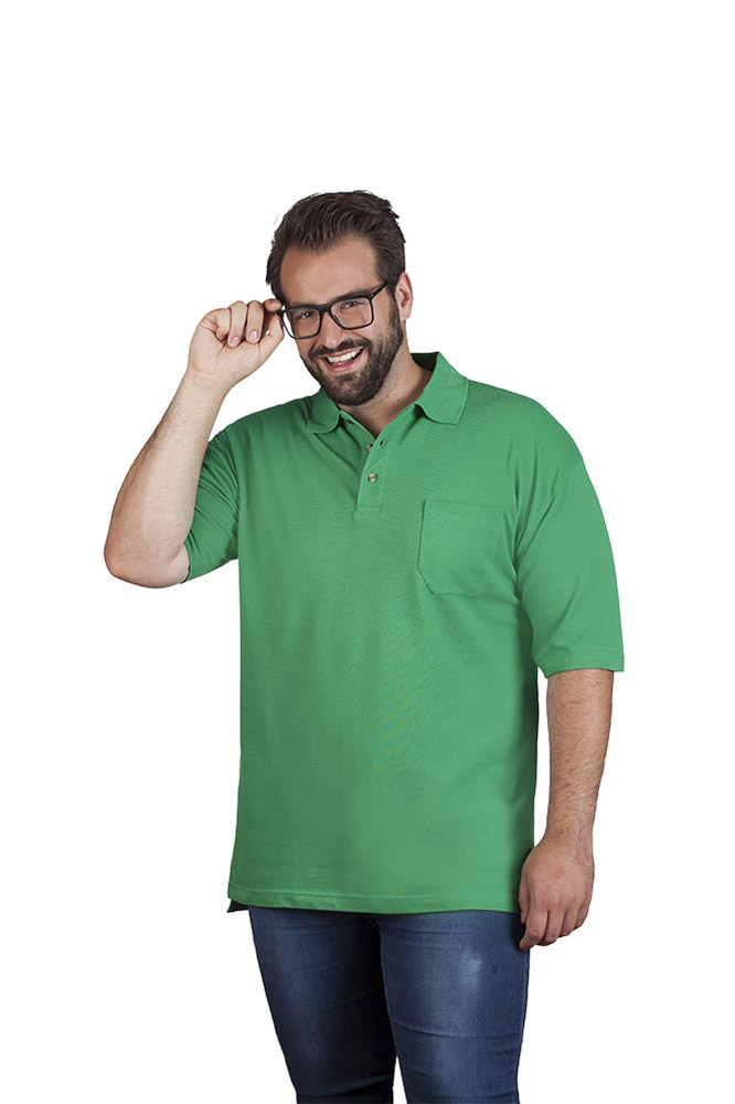 Heavy Poloshirt mit Brusttasche Plus Size Herren Sale, Dunkelgrün, 4XL