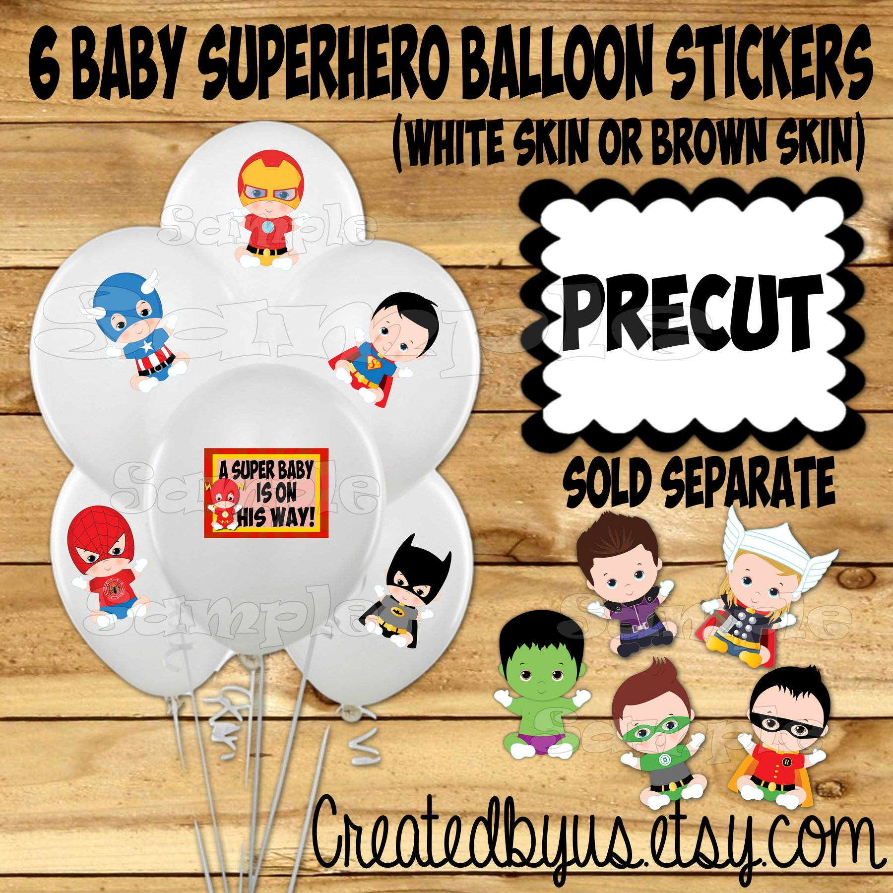 Baby Boy Superhero Balloon Stickers Super Baby Party Favors Table Decorations Tablecloth Stickers Birthday Precut Custom