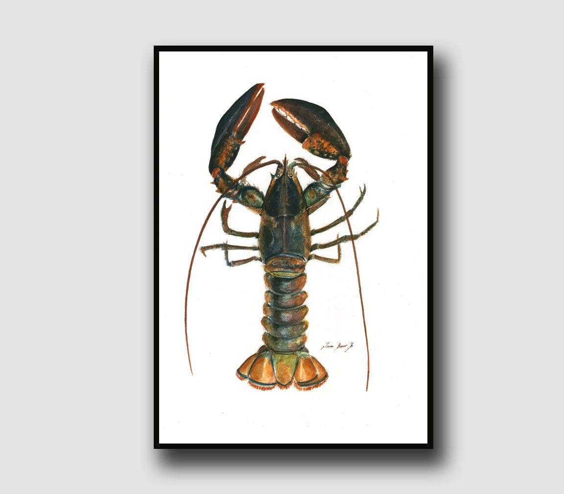 Print-Lobster - Clawed Lobster Animal Seafood Crab Nautical Art Wall Painting Watercolor Original Sea Fish Art Print By Juan Bosco