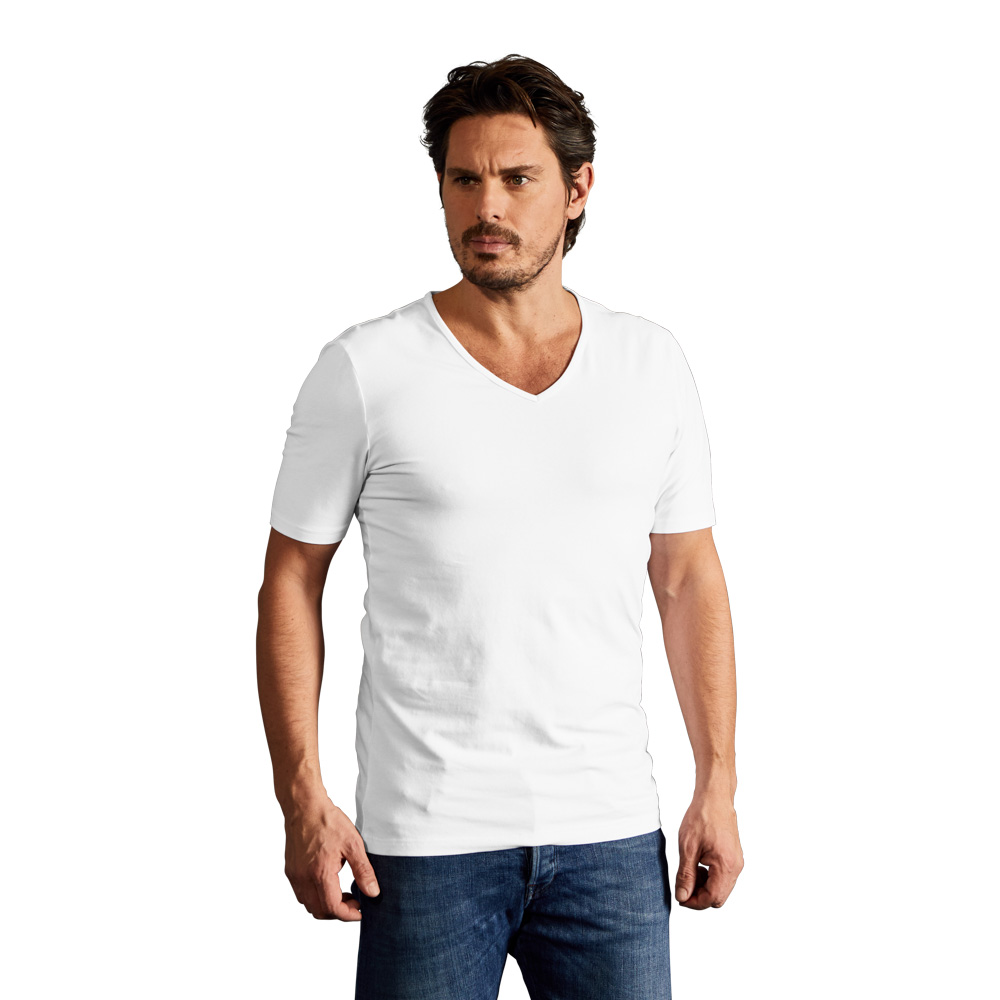 Slim-Fit V-Ausschnitt T-Shirt Herren, Weiß, L