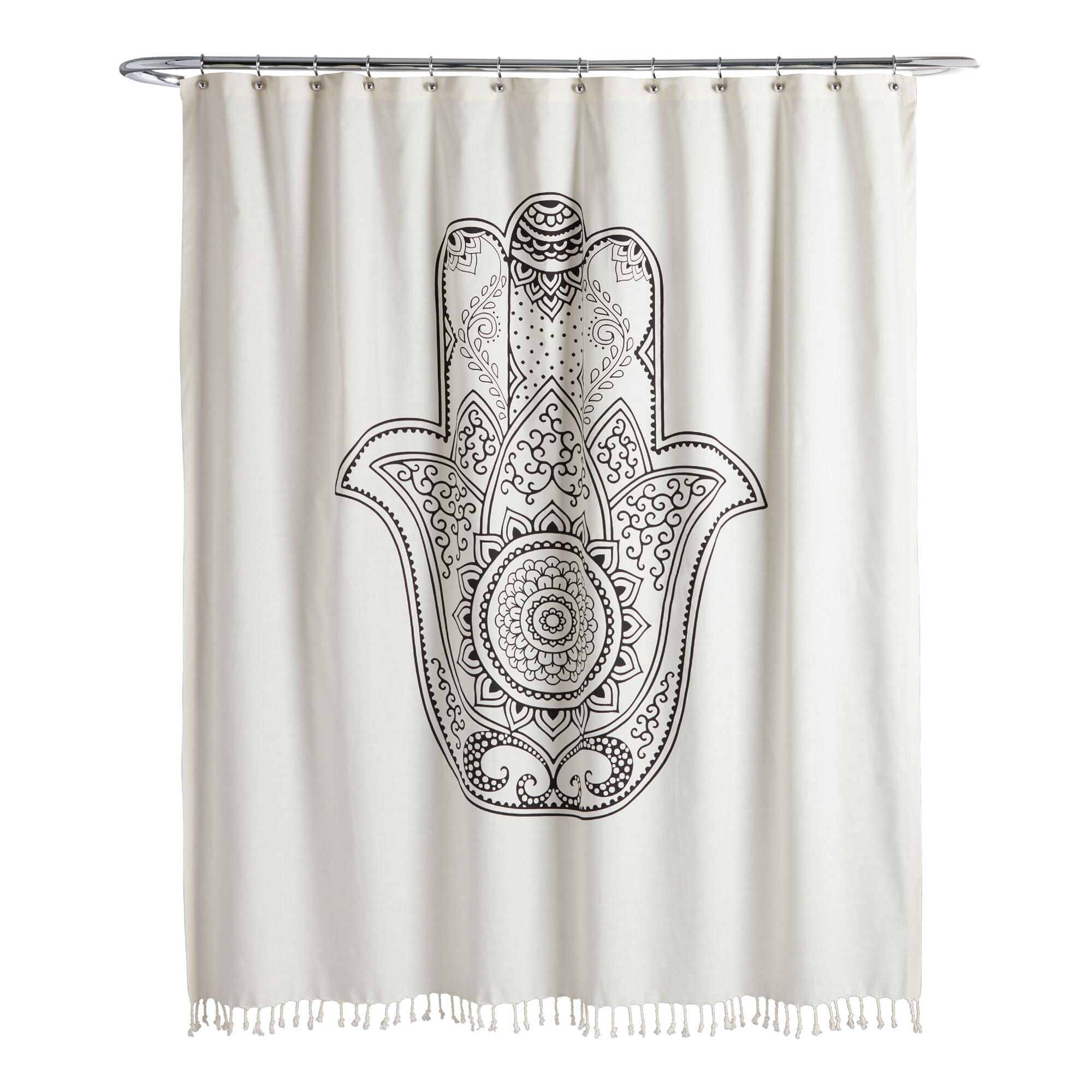 White and Black Hamsa Shower Curtain by World Market