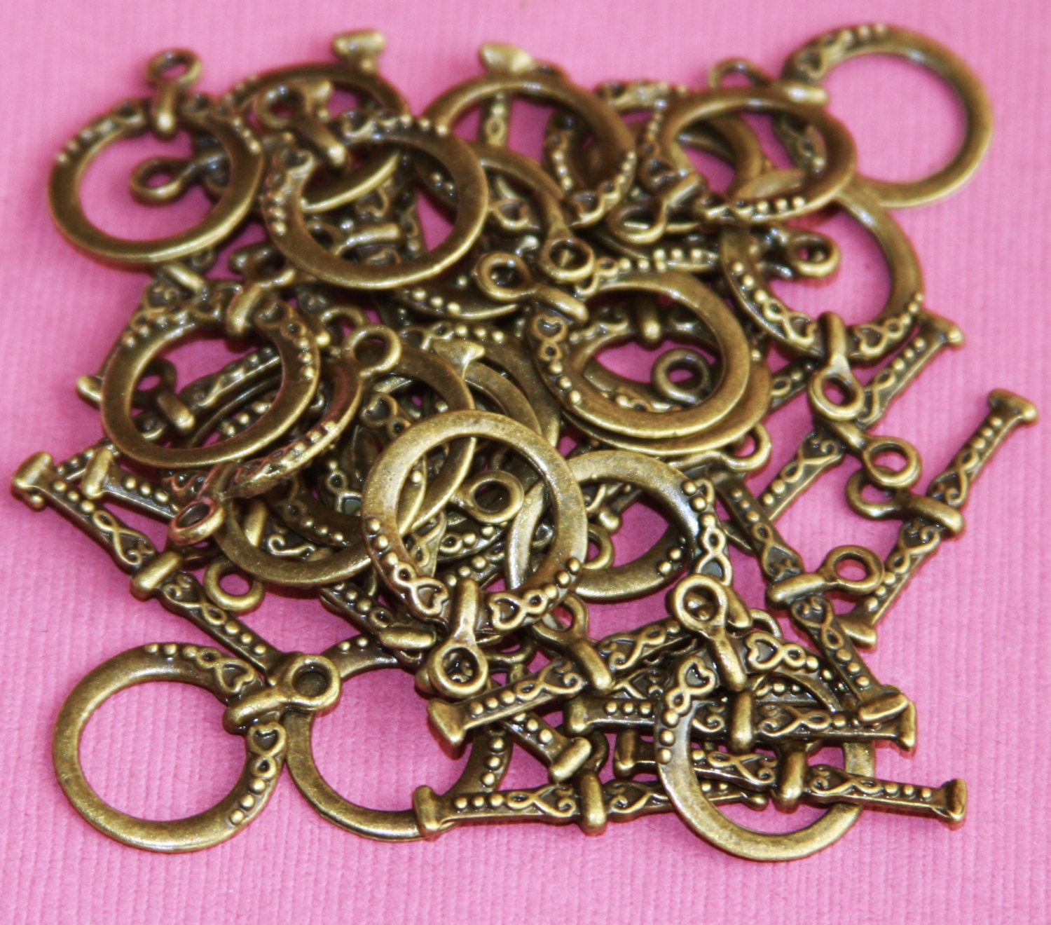 50 Sets Of Antiqued Brass Fancy Toggle Clasps 18x15mm