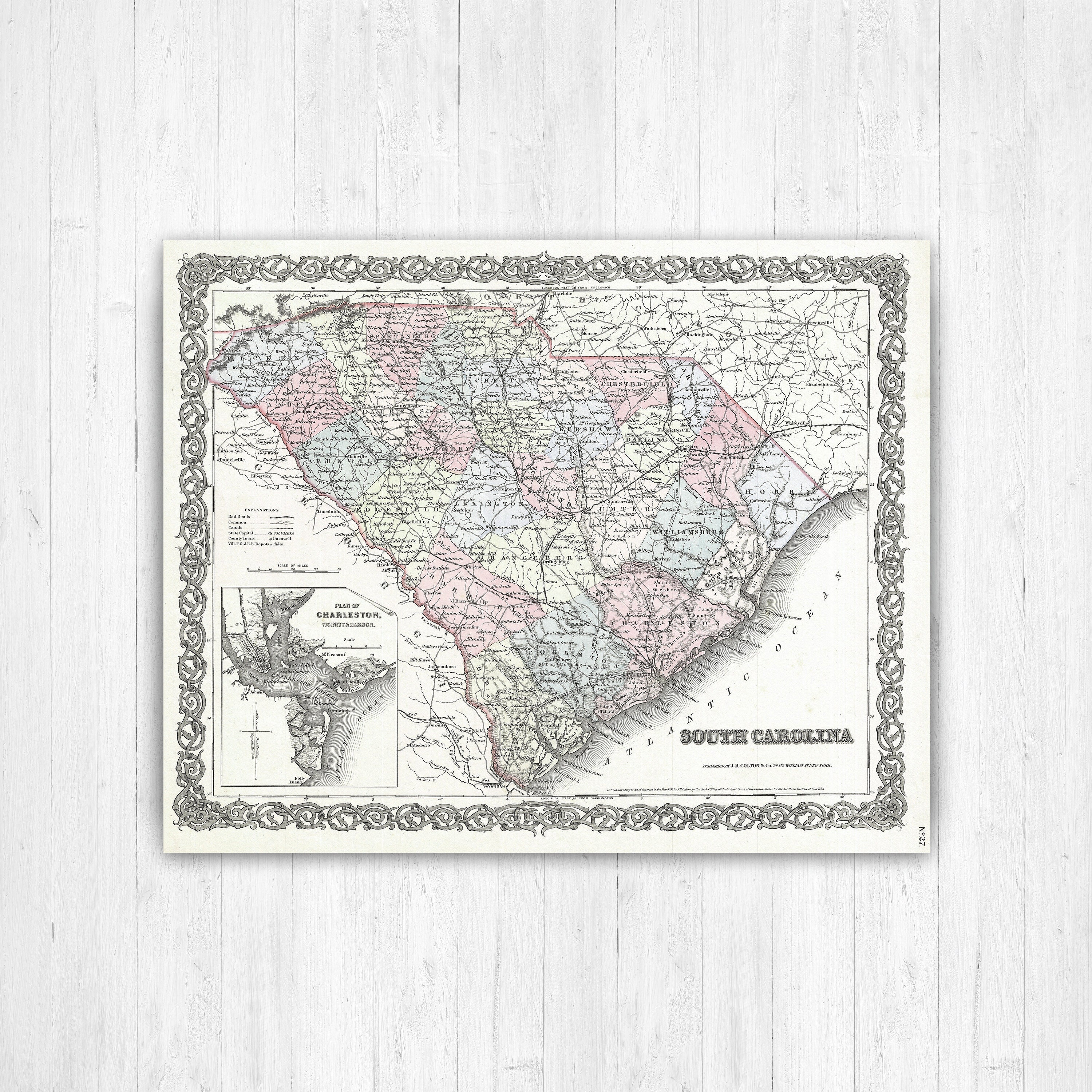 South Carolina Antique Color State Map Print | Canvas Art Printed Marketplace
