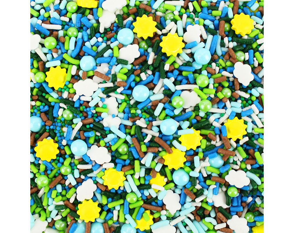 Happy Trails Sprinkle Blend - A Fun Mix Of Lime Green, Forest Blues, Brown, Yellow & White Sprinkles For Decorating Sweet Treats