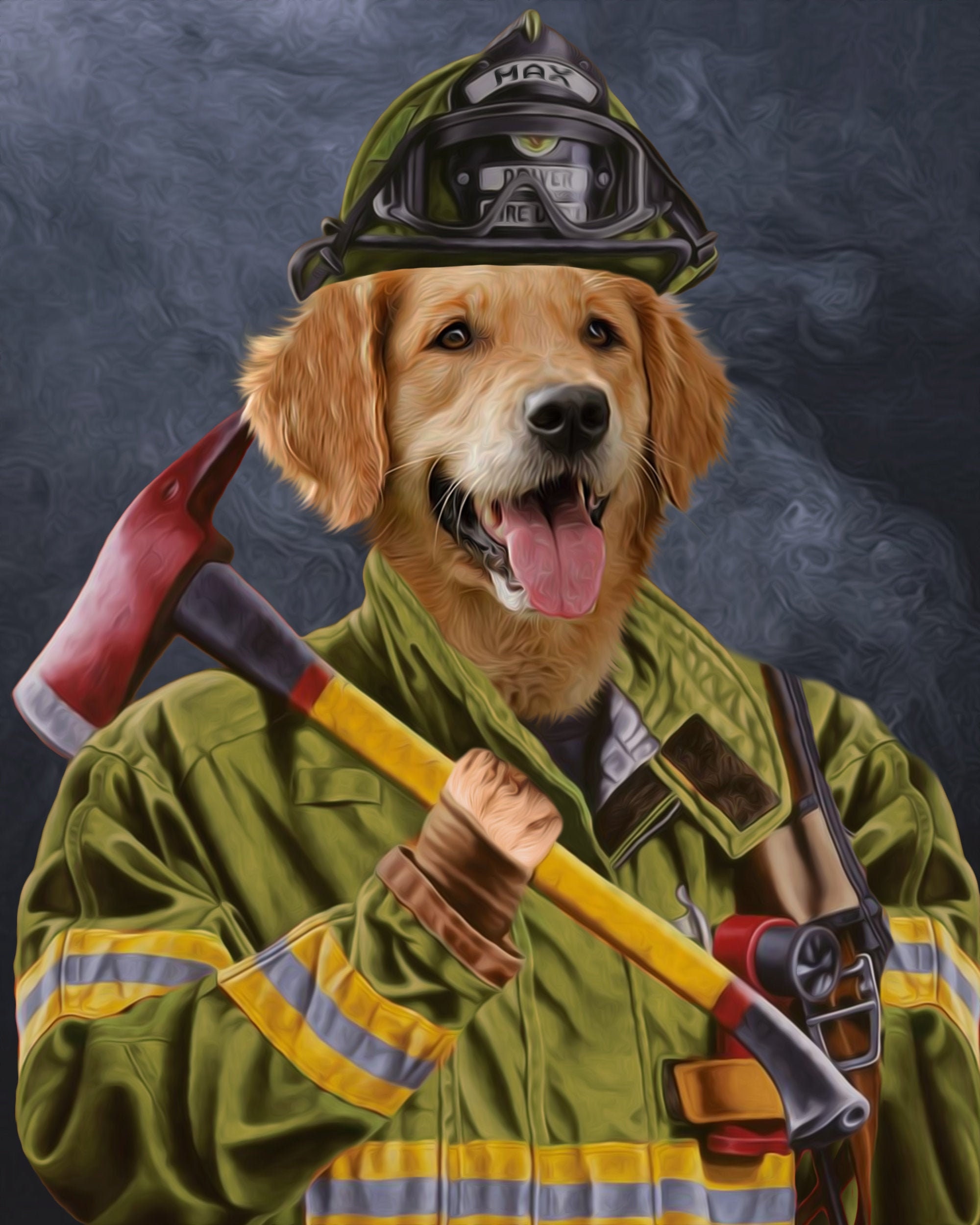 Custom Firefighter Pet Portrait, Dog Portrait Canvas, Funny & Unique Firefighters