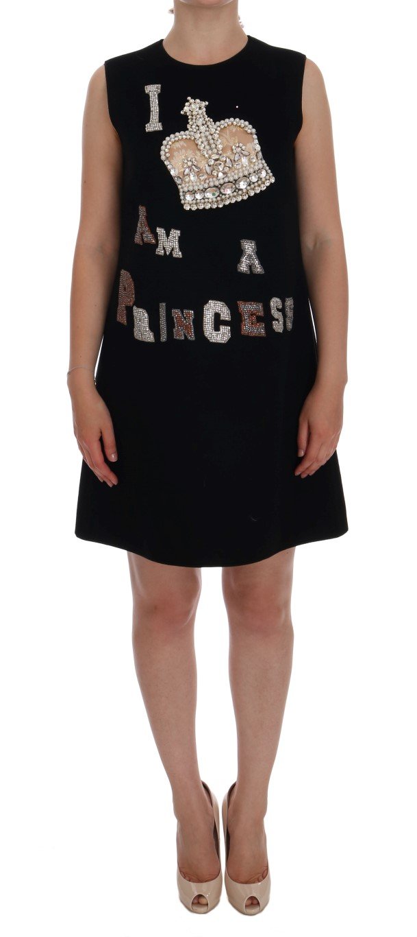 Dolce & Gabbana Women's PRINCESS Crystal Shift Dress Black DR1053 - IT36 | XS