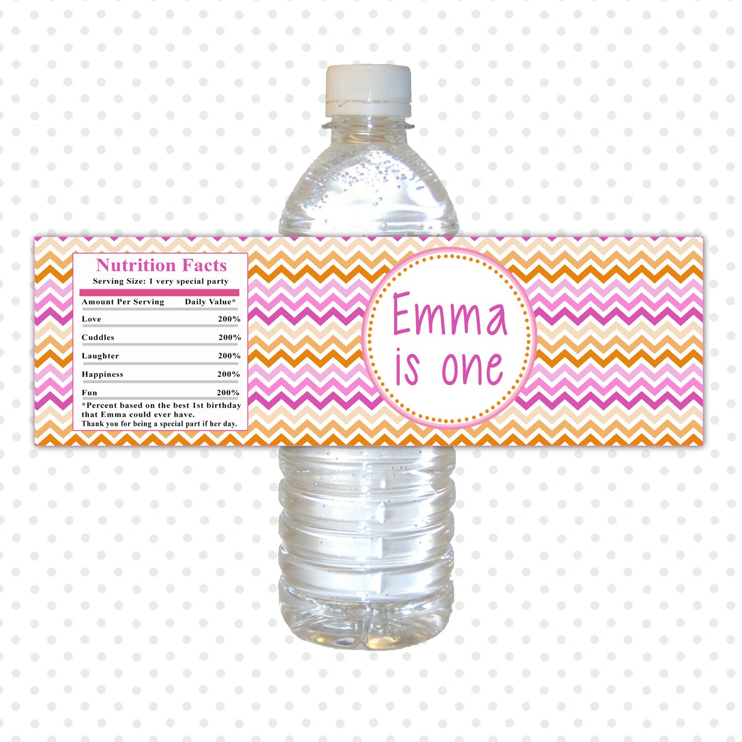 Printable Personalized Colorful Chevron Orange Purple Water Bottle Labels Wrappers - Birthday Party Polka Dots Girl Custom Wraps