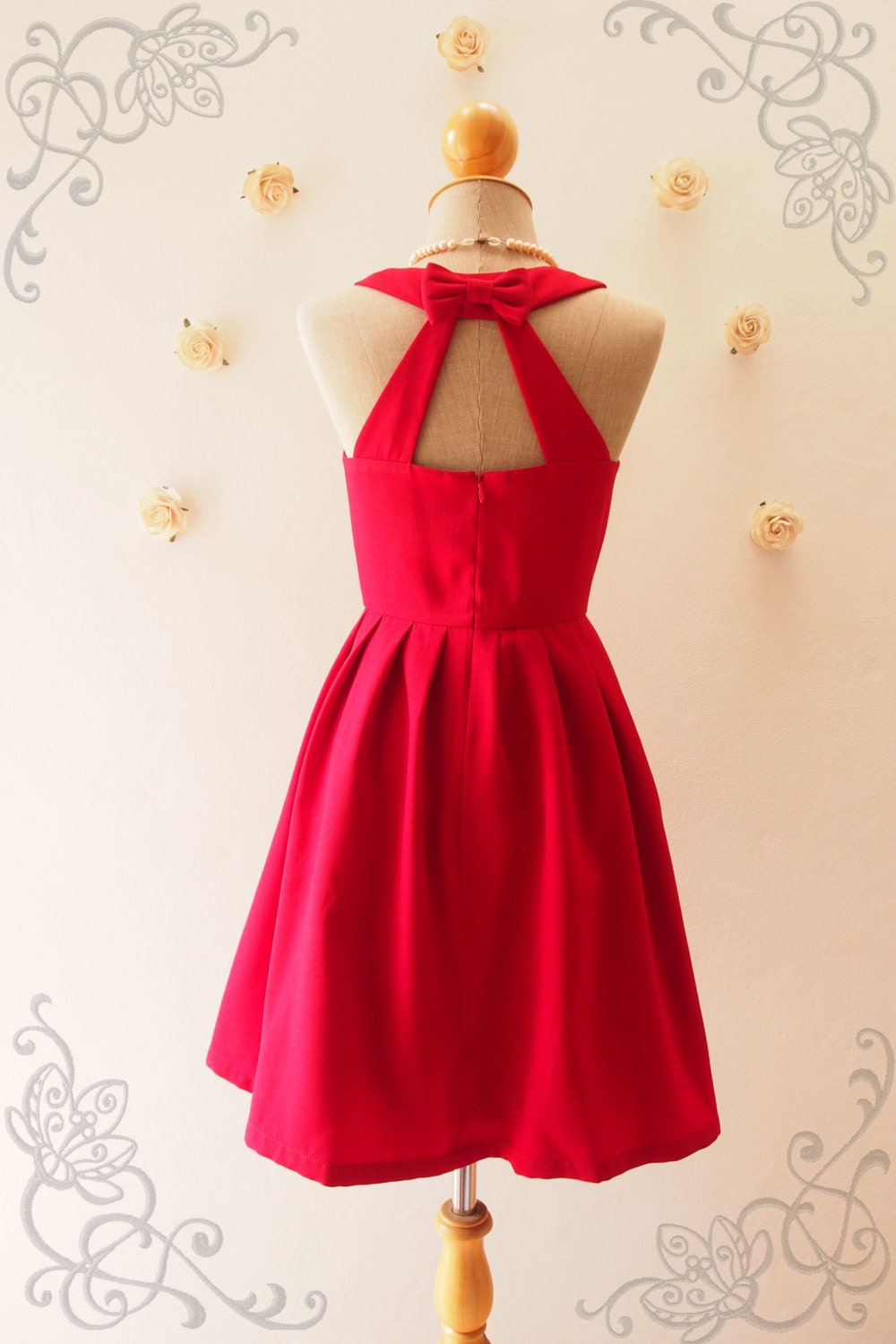Red Bridesmaid Dress Summer Fashion Vintage Style Backless Cutie Sundress Red Party - Love Potion