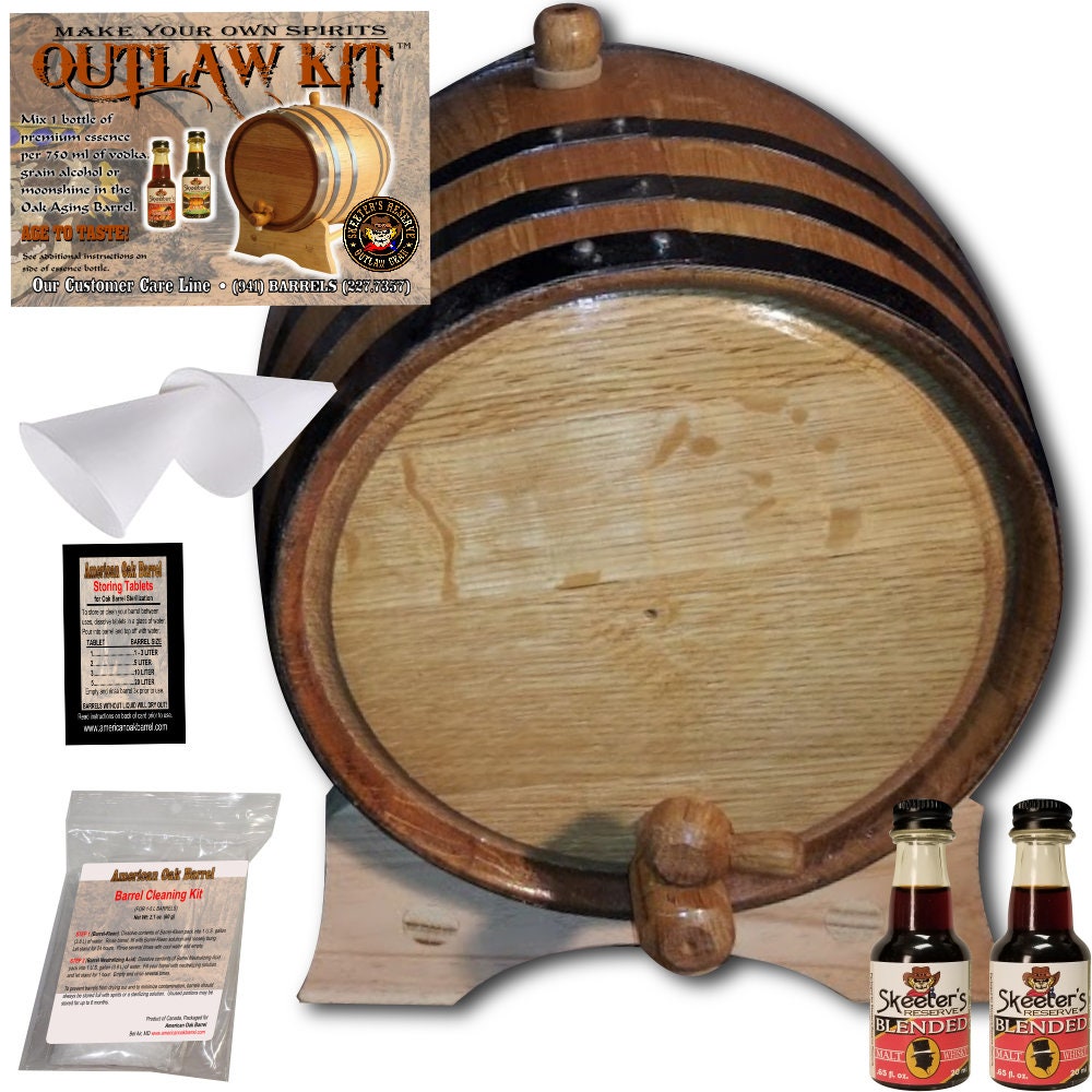 Outlaw Kit - Make Your Own Blended Malt Whisky, Natural Oak With Black Hoops