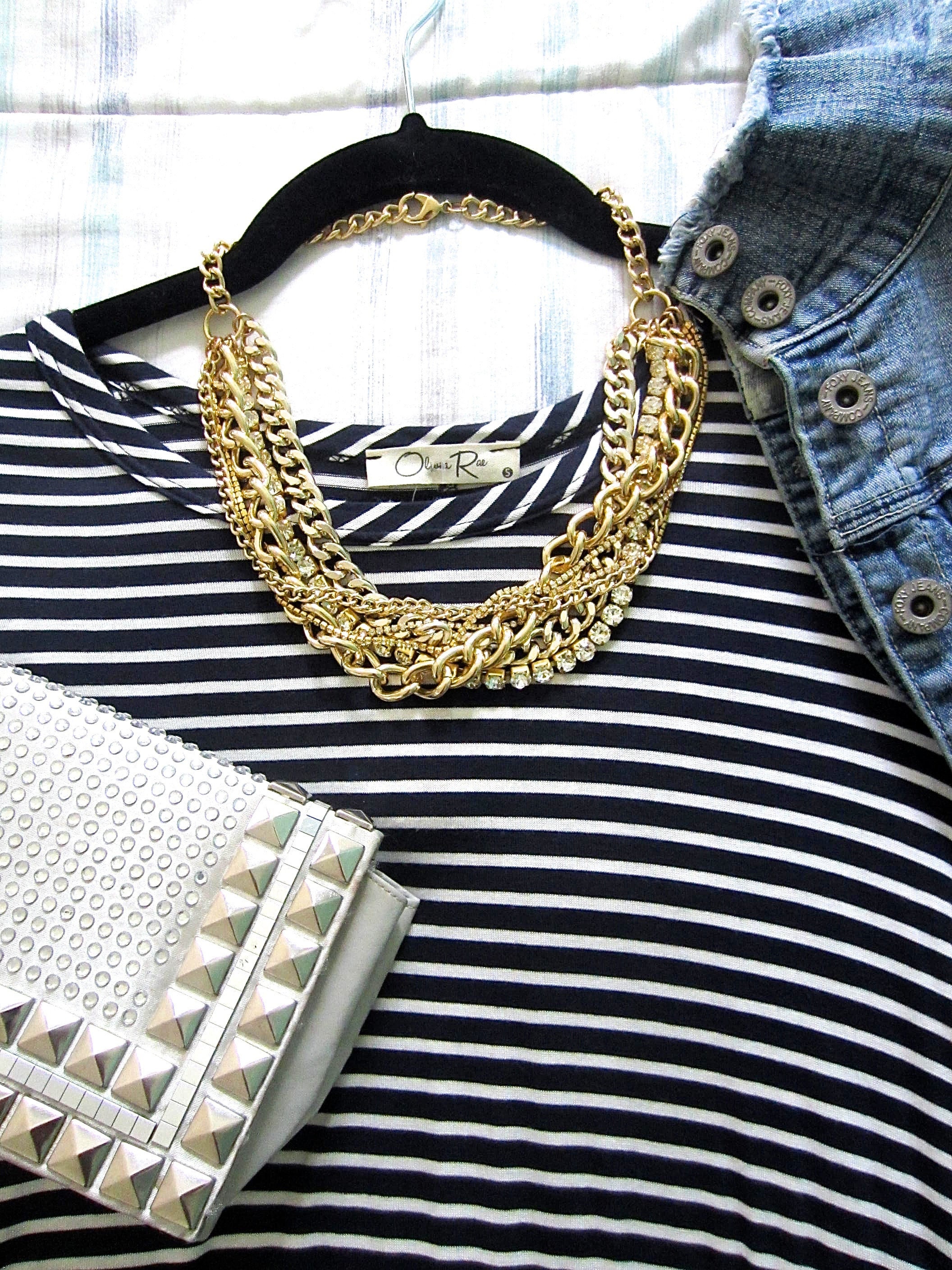 Gold Statement Necklace, Chunky Multilayered Chain, Triple Layer Necklace