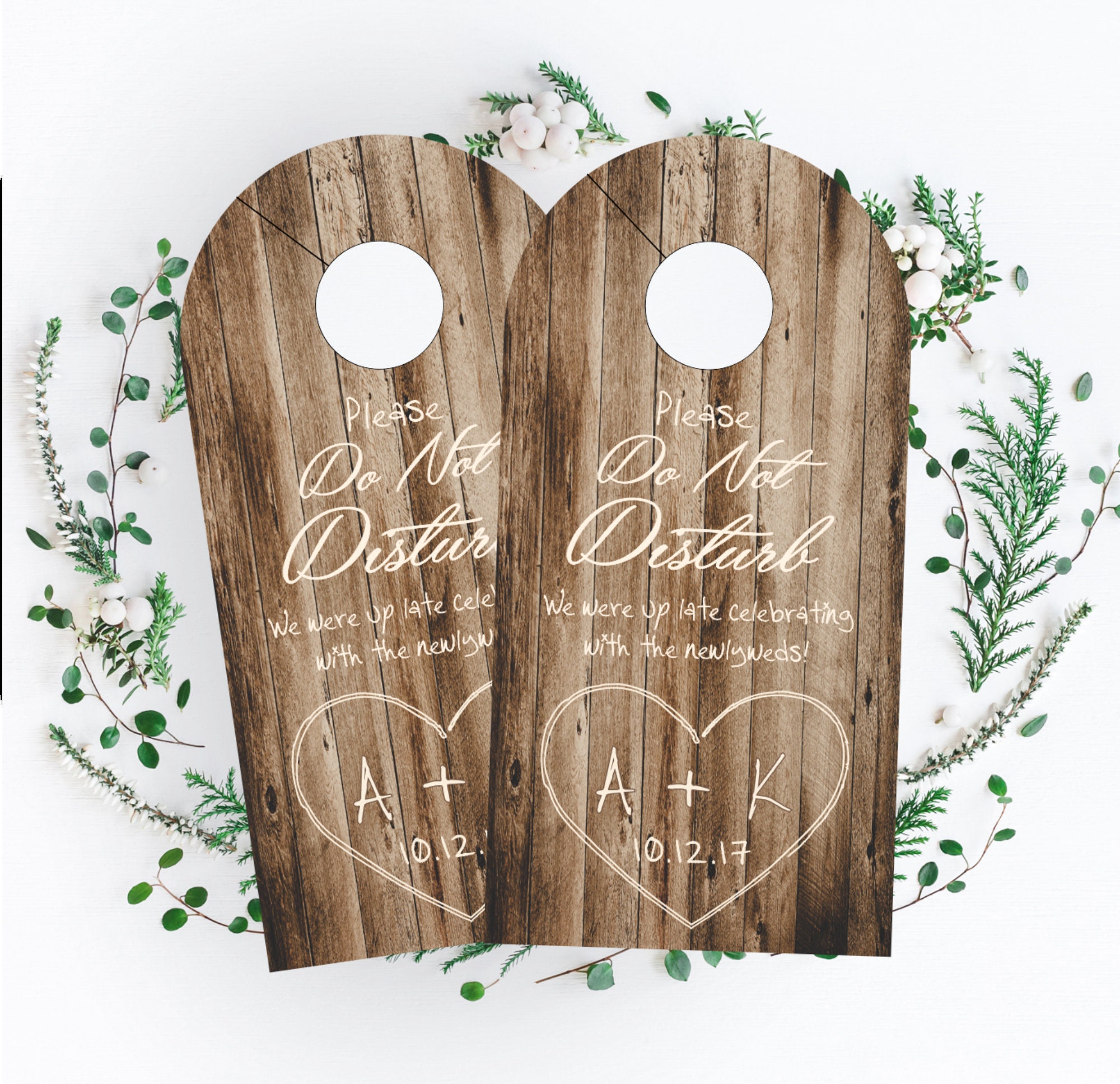 Wedding Door Hangers - Rustic Hotel Box Favor Carved Initials Do Not Disturb Sign Dhri-193