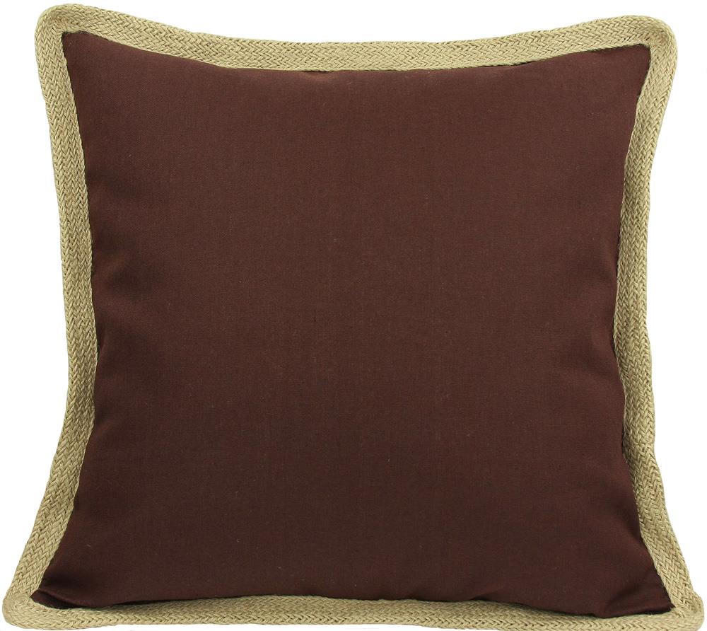 MANOR LUXE Classic Jute Trim 20-in x 20-in Chocolate Cotton Blend Indoor Decorative Pillow in Brown | ML1113082020CHOCOLAT