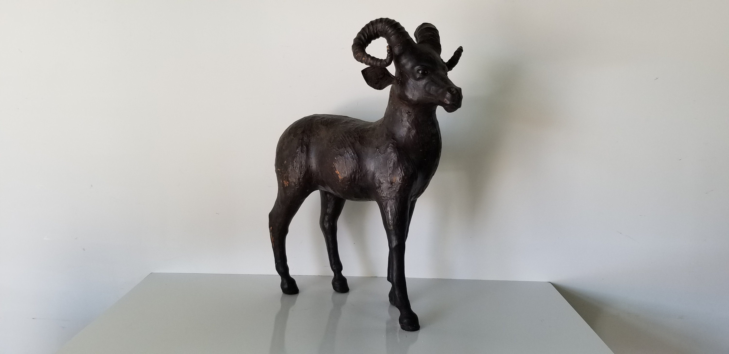 Vintage Wrapped Leather Ram Sculpture
