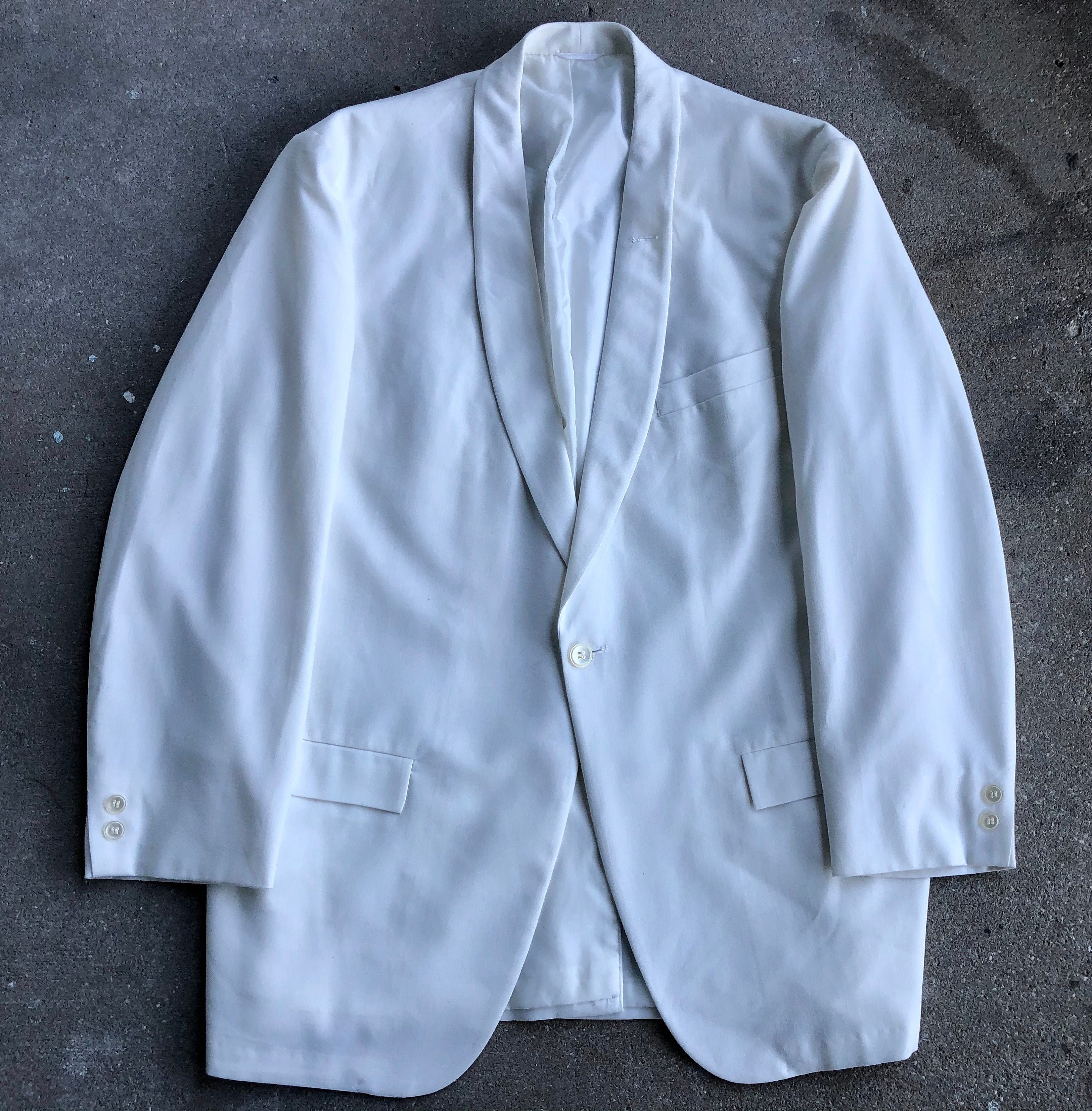 1950S Palm Beach Tropical Wool Blend Wash & Wear White Shawl Collar Dinner Jacket | 40 41 Regular Ivy League Trad One Button