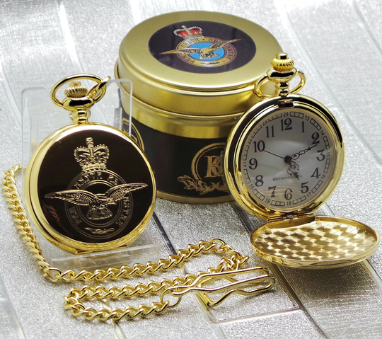 Buy Engraved Raf 24K Clad Gold Pocket Watch Luxury Gift Case With Certificate Royal Air Force Crested Set Personalised online