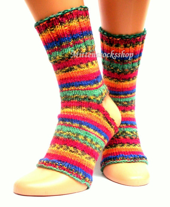Rainbow Yoga Socks Hand Knitted Women's Girl's Summer Dance Leg Warmers