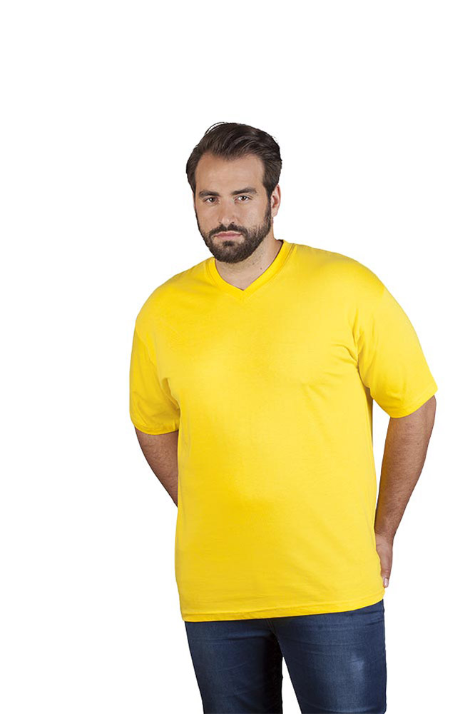 Premium V-Ausschnitt T-Shirt Plus Size Herren, Gelb, 4XL