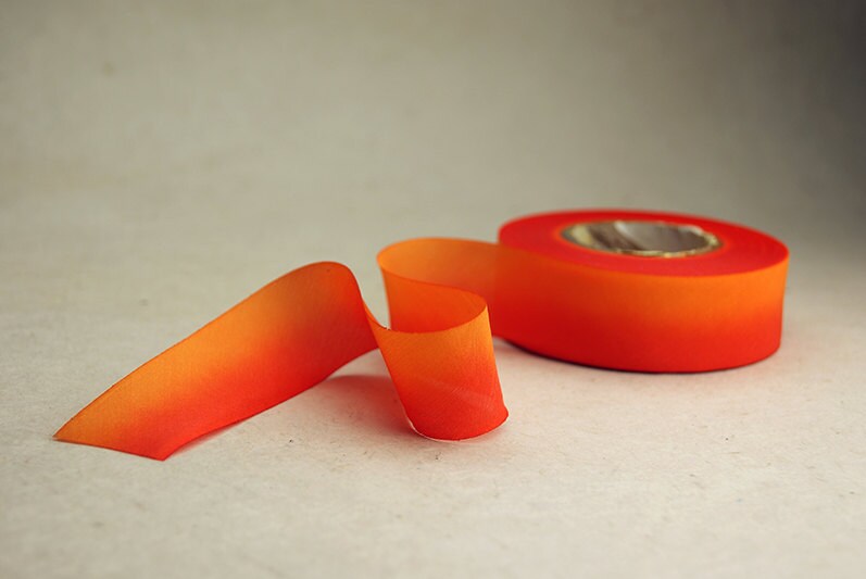 Hand Dyed Silk Ribbon 15mm 5/8 Inch Blend 092 3 Yard Bias Cut Orange