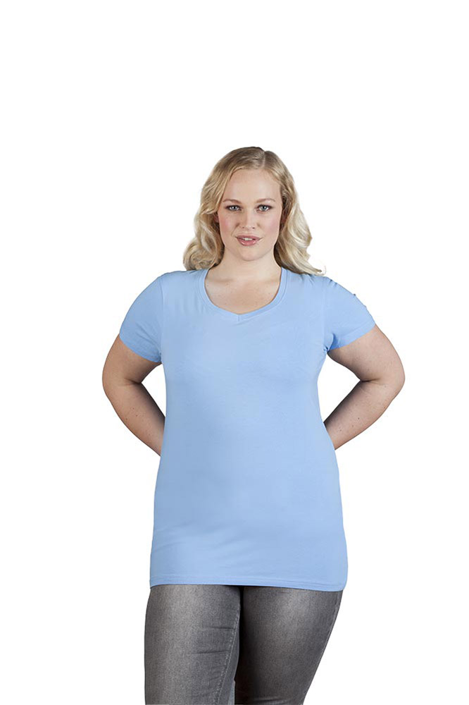 Slim-Fit V-Ausschnitt T-Shirt "Lang" Plus Size Damen, Himmelblau, XXL
