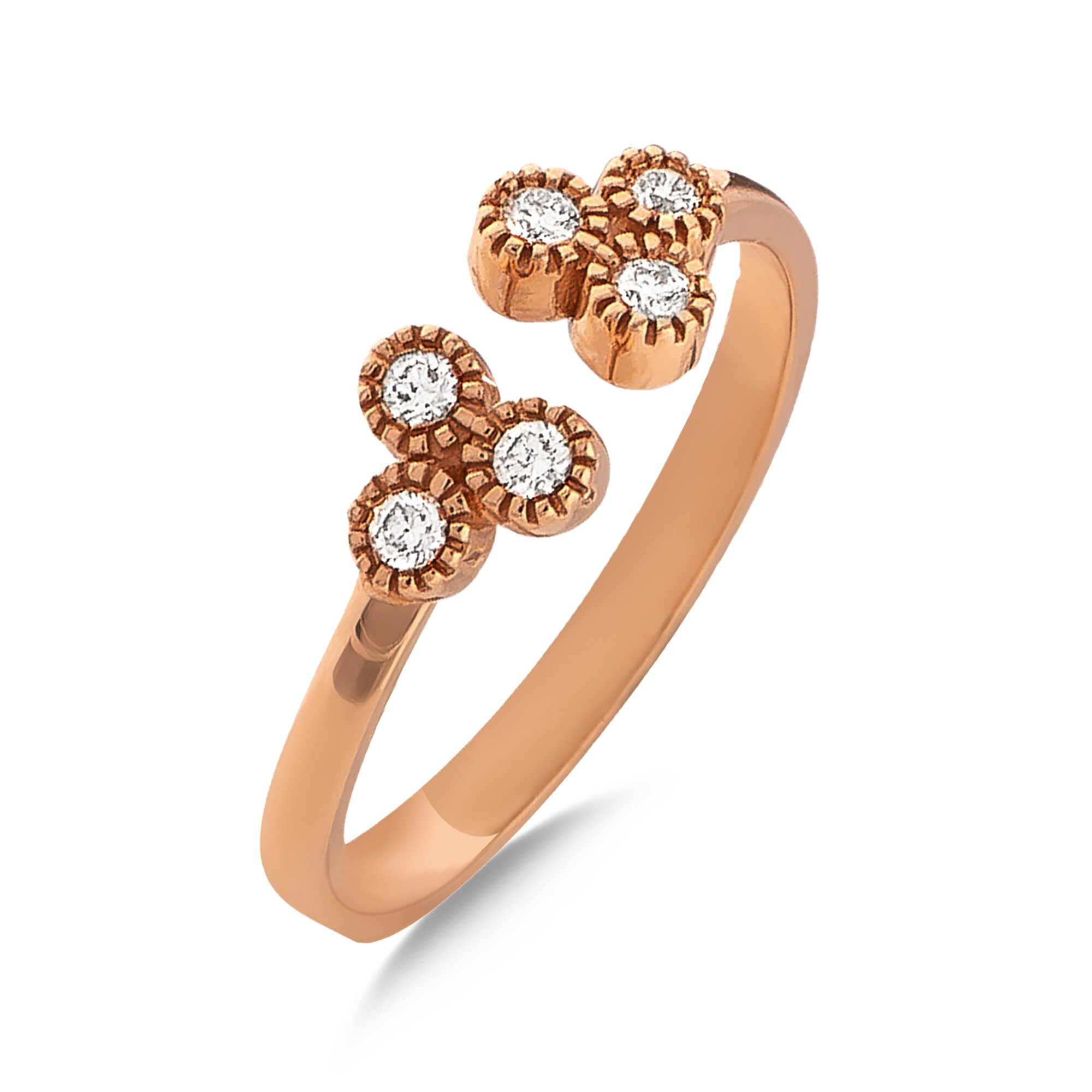 Open Diamond Trio Ring, Stackable Gold Cuff Unique Fashion Handmade Jewelry, Minimalist Ring, Mini Ring