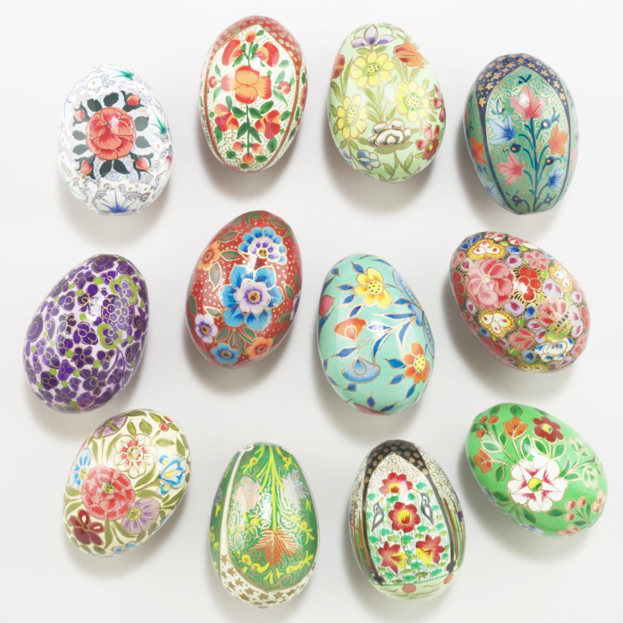 Multicolor Floral Paper Mache Eggs Set Of 12 - Papermache by World Market