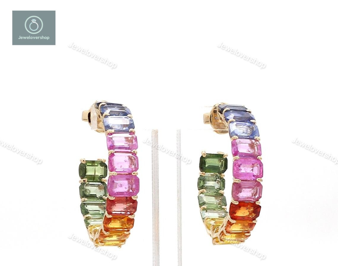 Genuine Multi Sapphire Earrings, Natural Jewelry, Colorful Birthstone Earrings