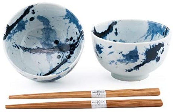Japanese Minoyaki Porcelain Rice Noodle Bowls 6 Diameter Multi Purpose Tayo Bowl Set Of 2 With Chopsticks Gift Imported From Japan