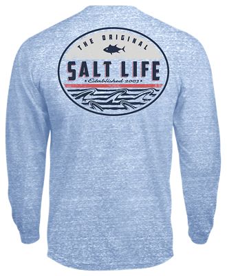 Salt Life Finz Badge Long-Sleeve Tri-Blend T-Shirt for Men - Chambray - L