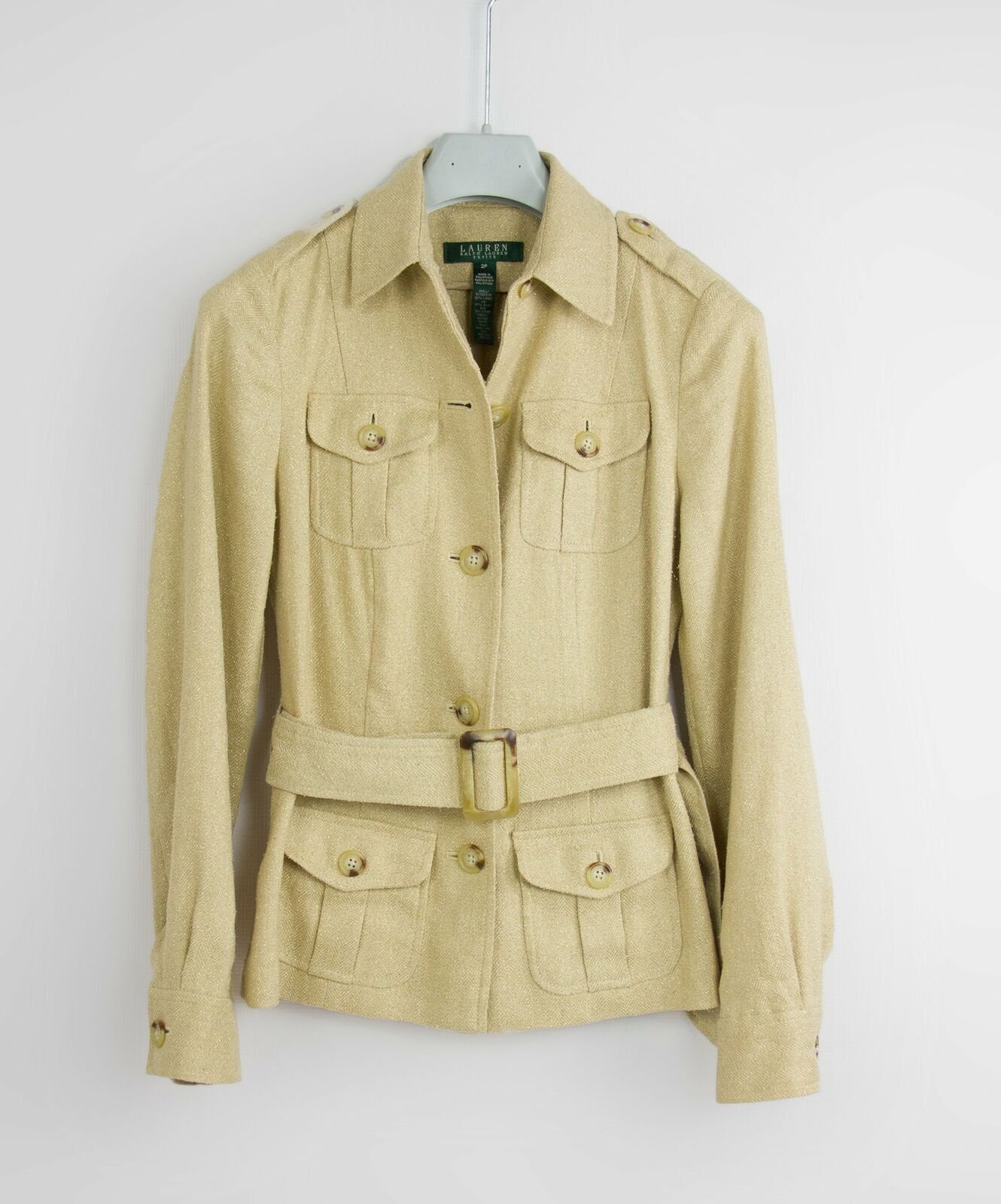 Ralph Lauren Metallic Silk & Linen Blend Safari Style Jacket, Size 2P