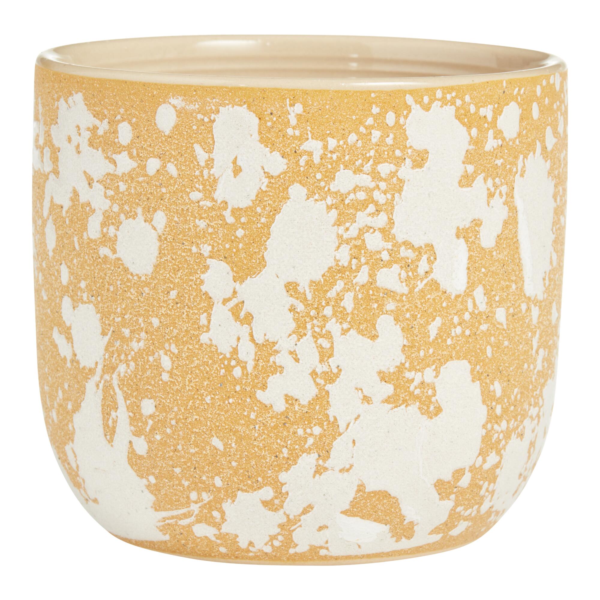 Ochre And White Textured Dappled Ceramic Planter: Yellow/Natural by World Market