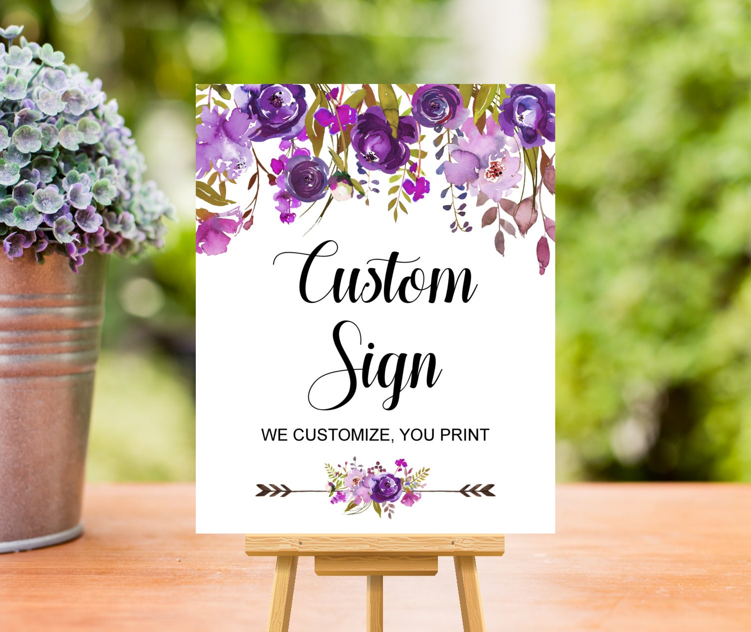 Custom Sign Table Printable Boho Floral Purple Bridal Shower Baby Birthday Decorations Digital File A73 A78 B71 C68
