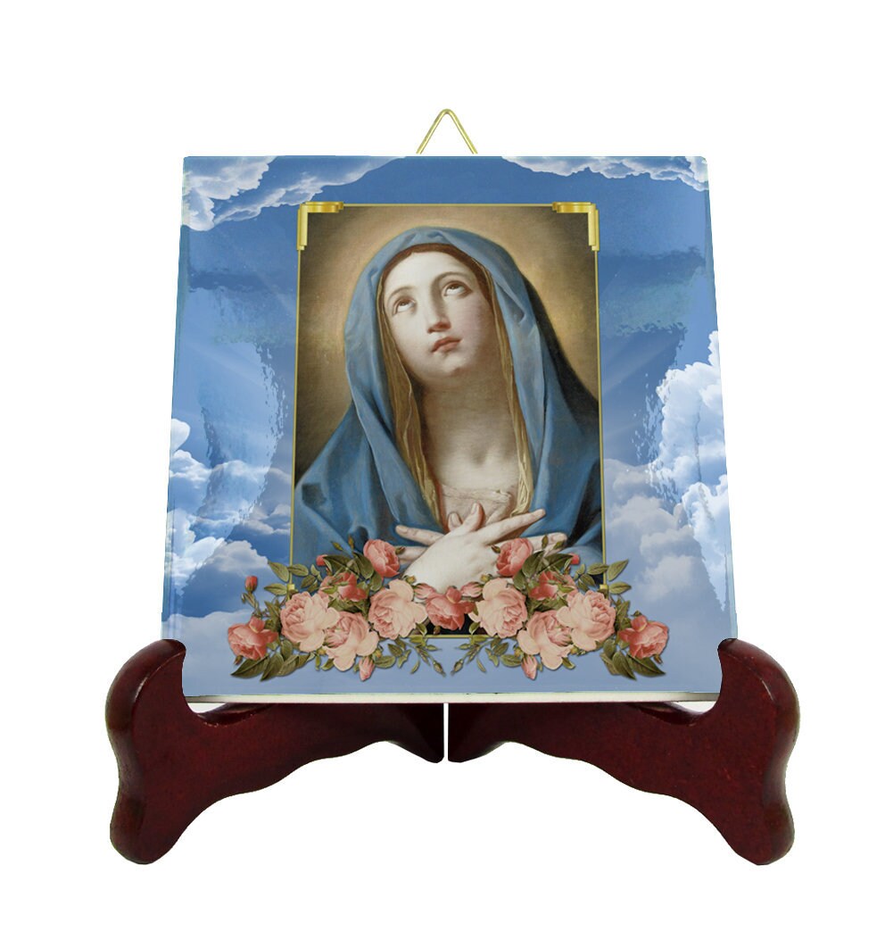 Virgin Mary in Prayer - Catholic Icon On Tile Icons Gifts Religious Art Catholicism