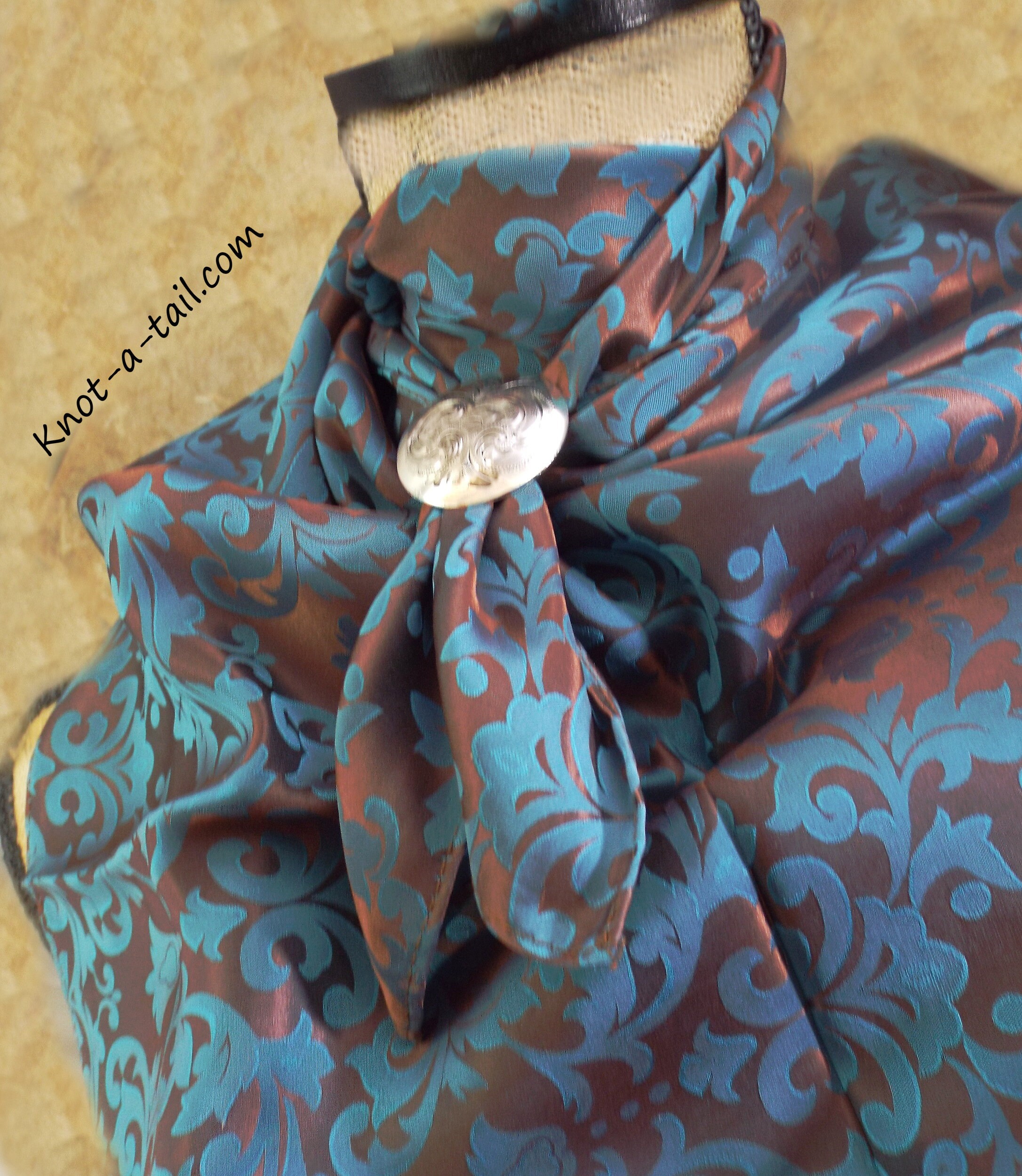 Turquoise-Cinnamon, Wild Rag, Silk Blend, Jacquard Pattern, Cowboy Scarf, Bandana, 36 Inch Rag
