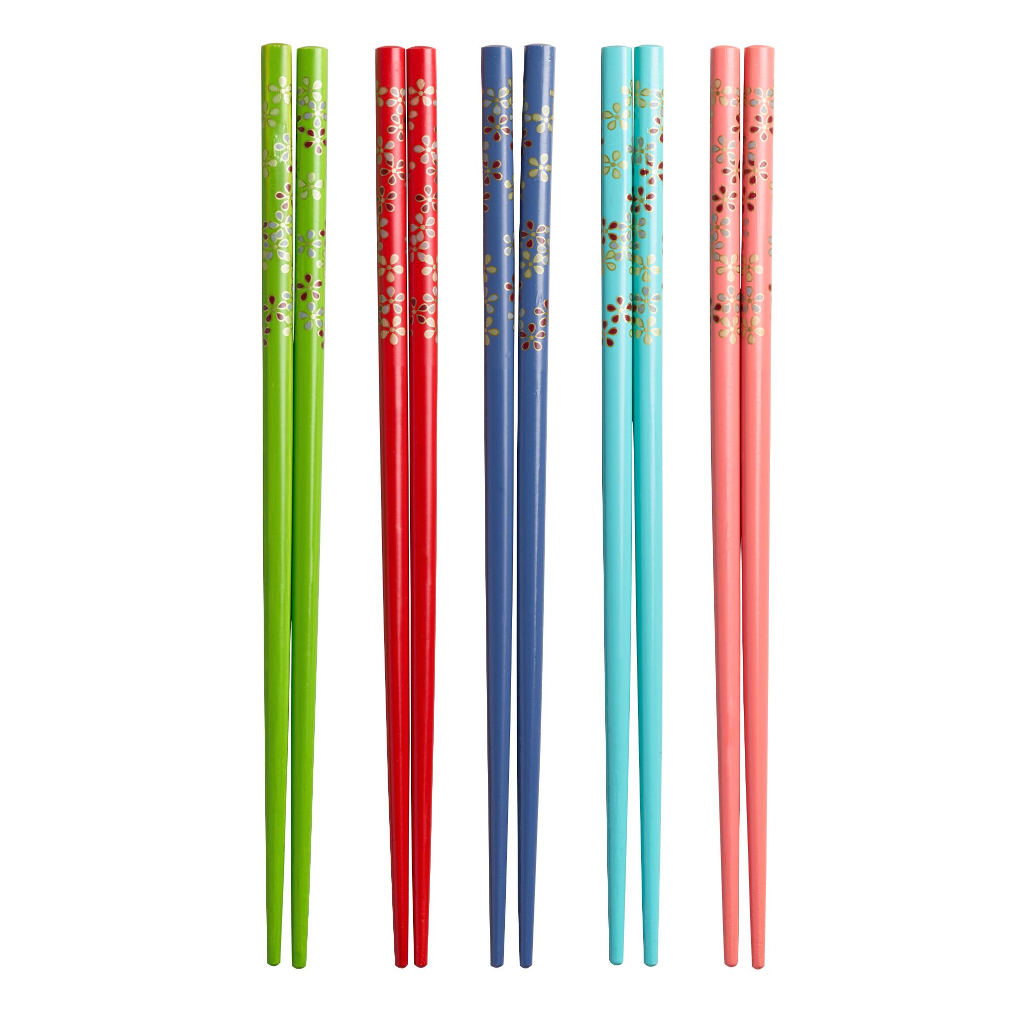 5 Pack Multicolor Floral Bamboo Chopsticks Set of 2 by World Market