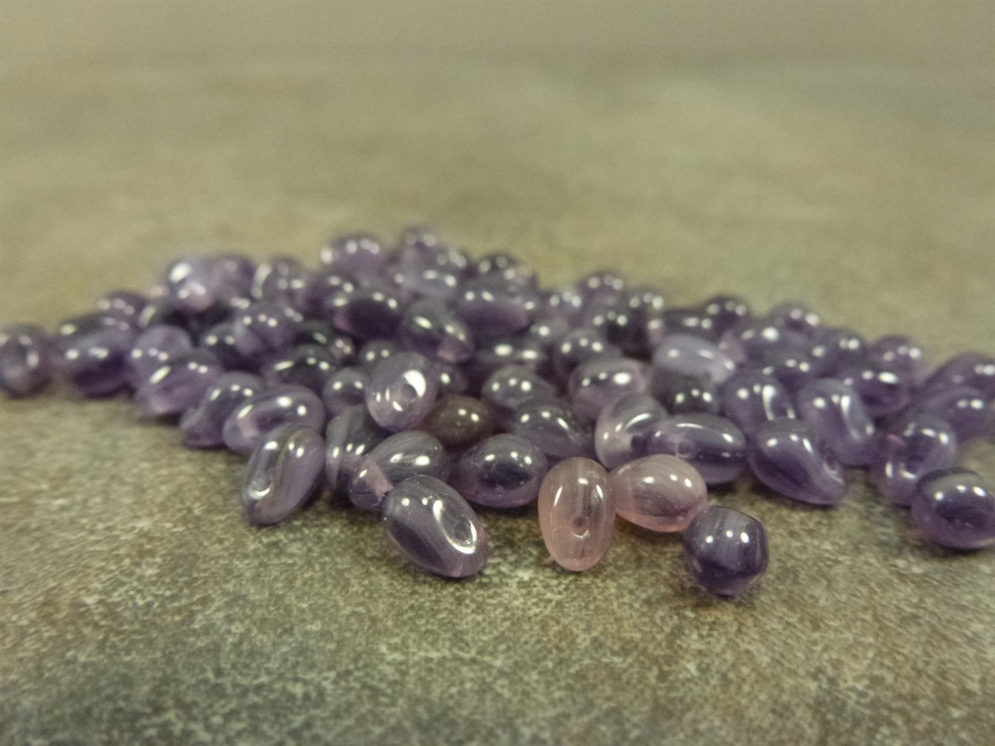 Purple Blend Czech Glass Teardrop Beads 6x4mm 50Pc Side Drilled