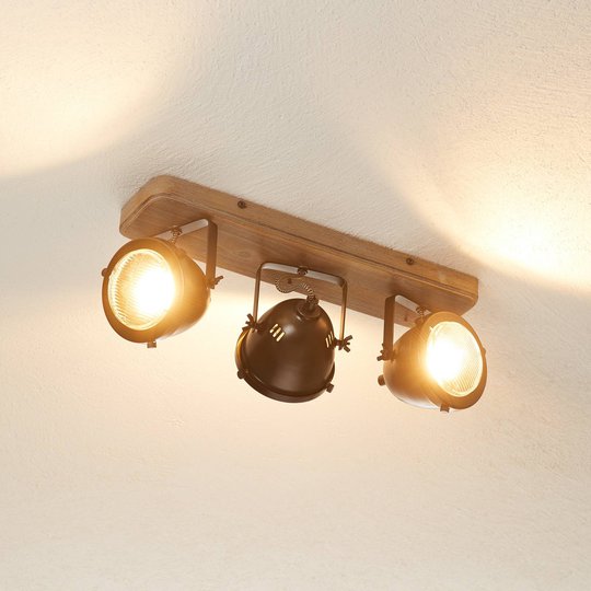 Kattolamppu Carmen Wood industrial-tyyli 3 lamppua