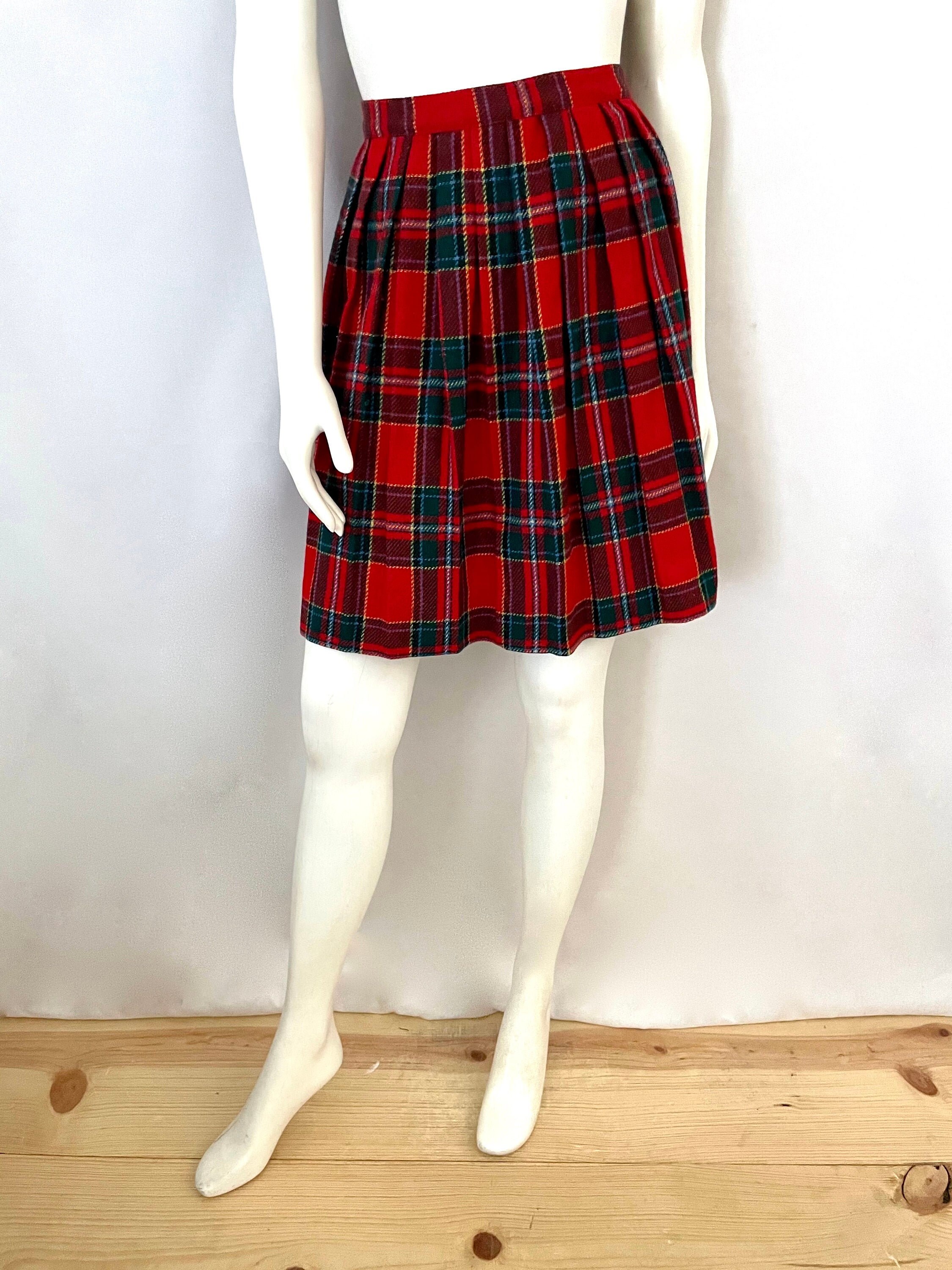 Vintage Women's 80's Red, Wool Blend, Plaid, Pleated, Skirt | xs
