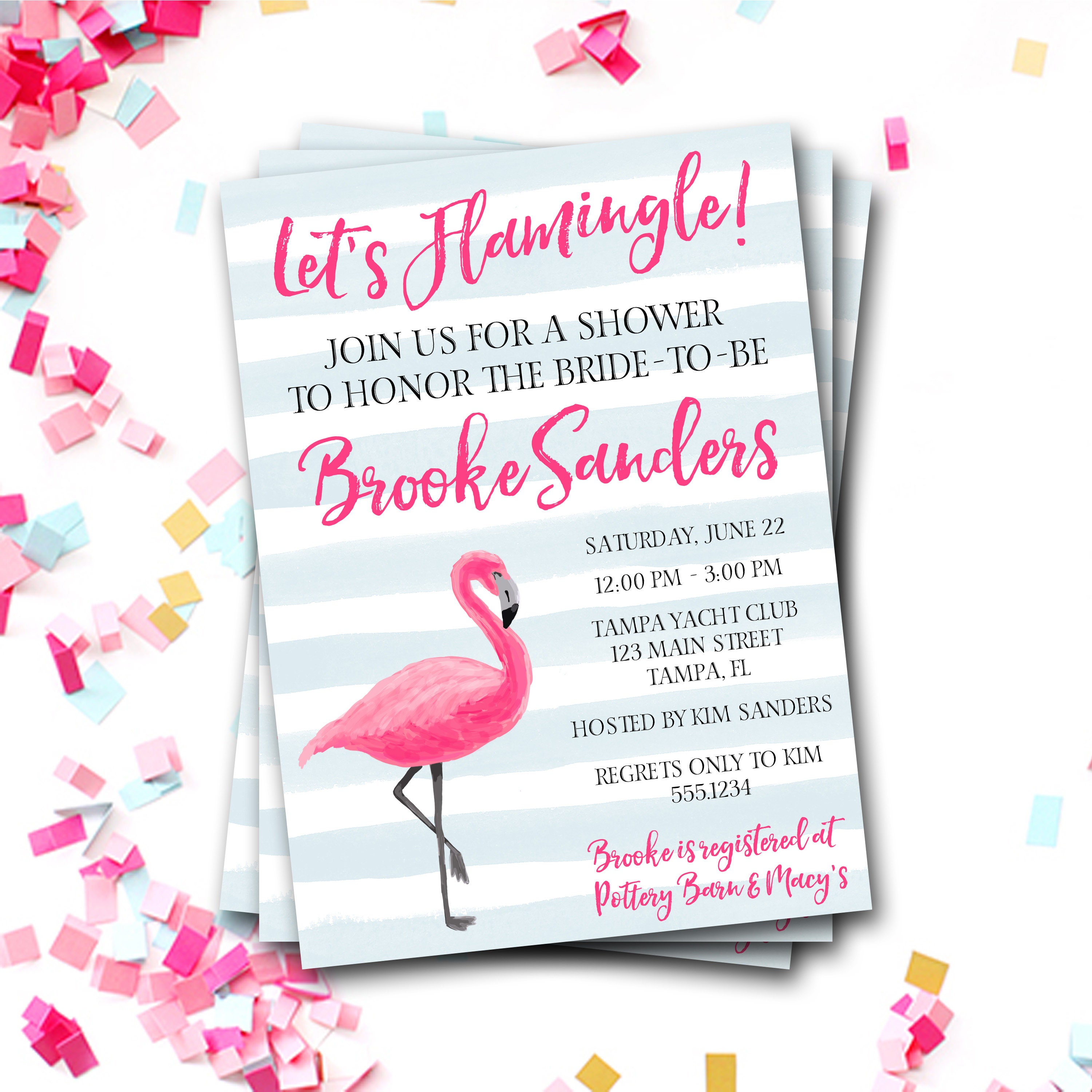 Flamingo Bridal Shower Invitation, Tropical Let's Flamingle Shower