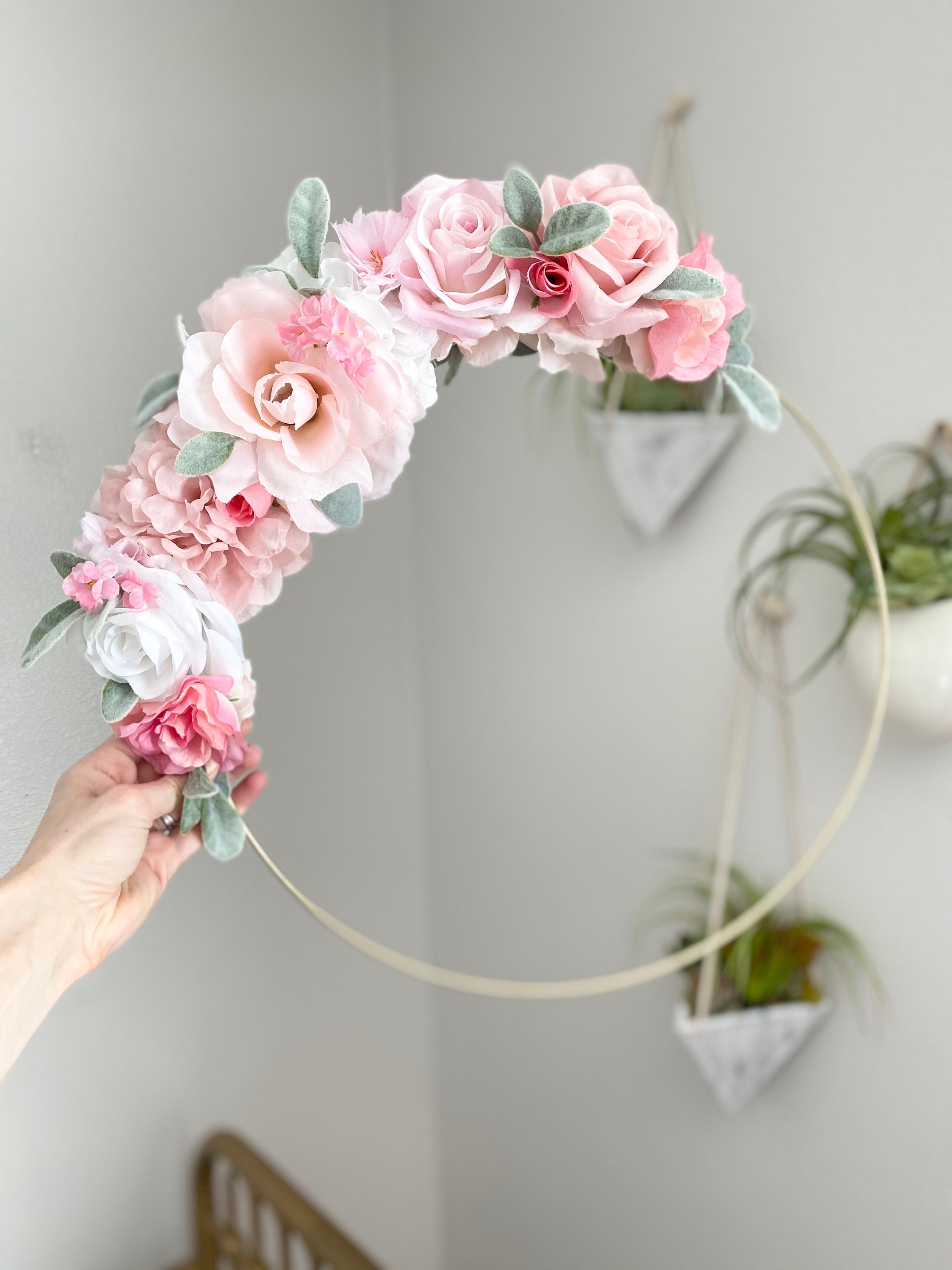Floral Toddler Girl Room Decor Gift Playroom Wall Hoop Wreath Art Guest Boho