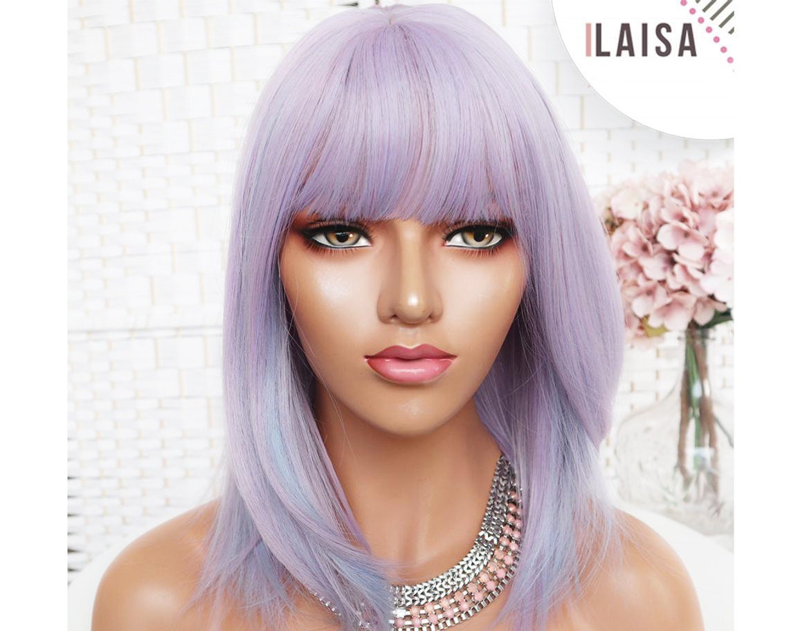 Mika - 16 Inch Purple/Blue/Pink Blended Mesmerizing Silky Straight Non Lace Wig With Bangs