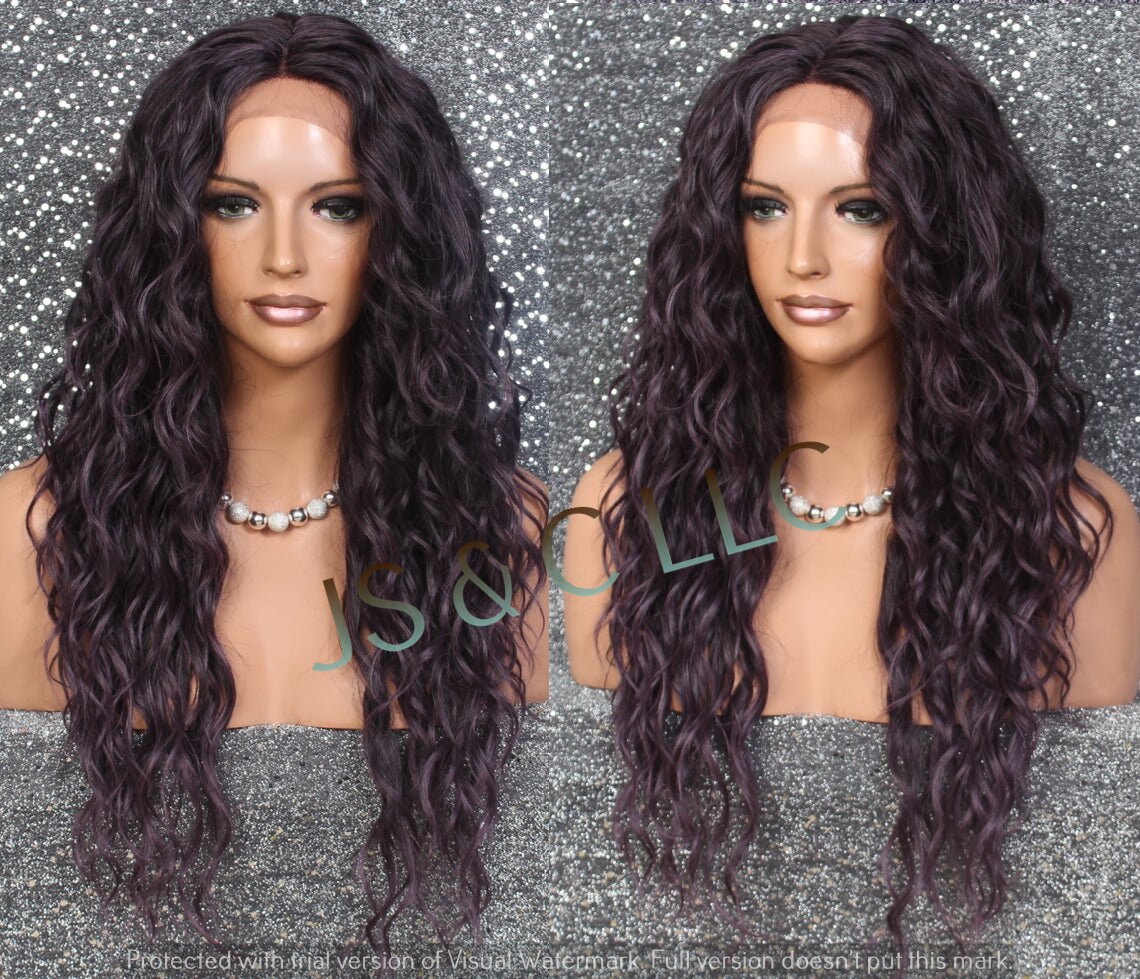 Dusty Purple Mix Human Hair Blend Lace Front Wig Center Hand Tied Parting Water Waves Heat Ok Cancer Alopecia Theater Cosplay