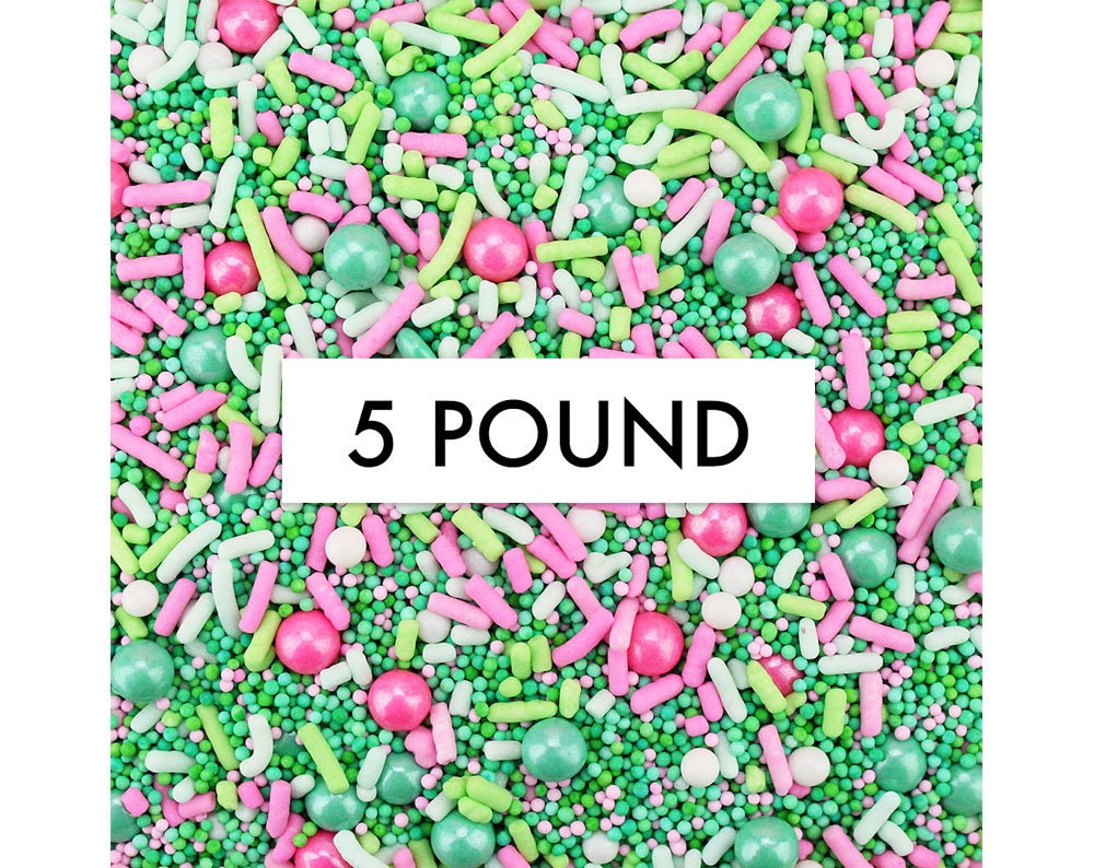 Flamingle Sprinkle Blend - 5 Pounds A Gorgeous Blend Of Green, Turquoise, Pink, White Sprinkles For Decorating Cakes, Cookies, & Sweets