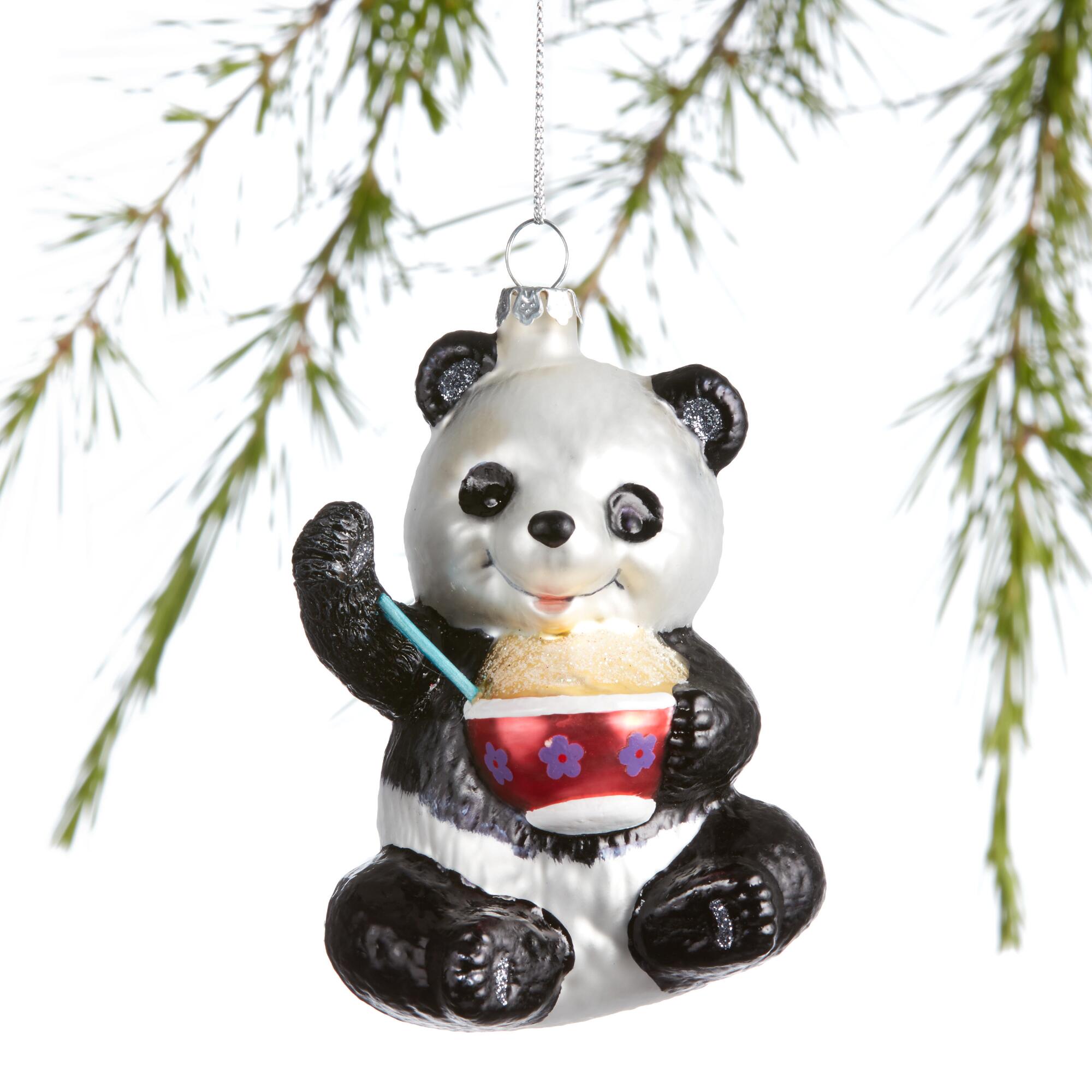 Glass Panda with Noodles Ornament: Multi by World Market