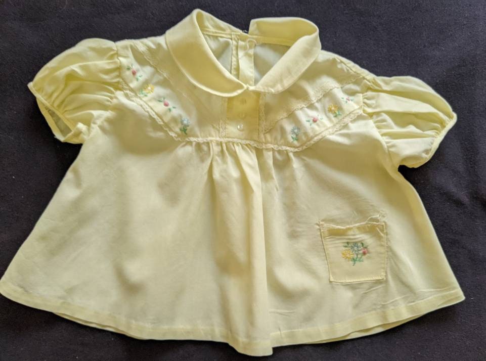 Baby Dress Yellow Woven Cotton Blend Decorative Yoke Size 0-3Mos, C. 1960's