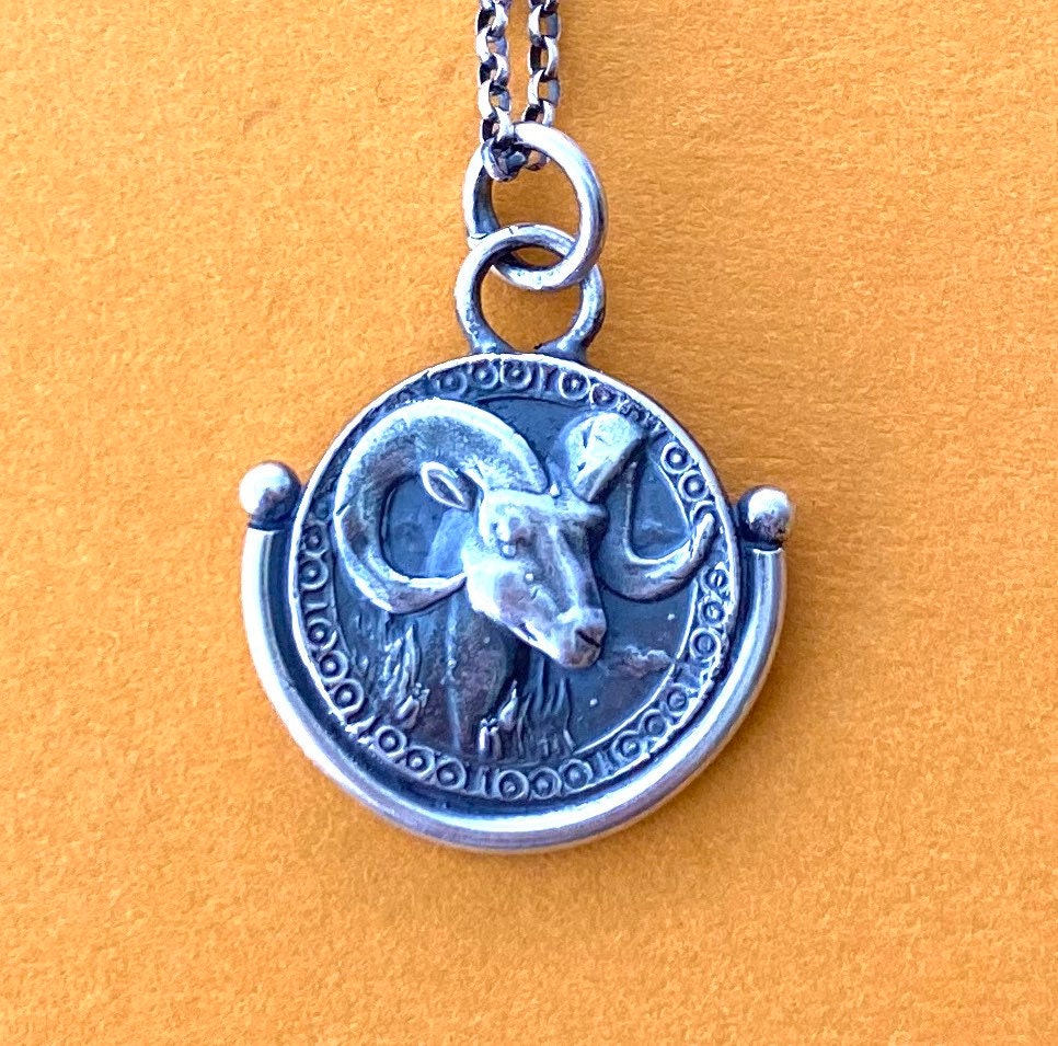 Aries Handmade Sterling Silver Pendant. Zodiac Sign Coin Necklace