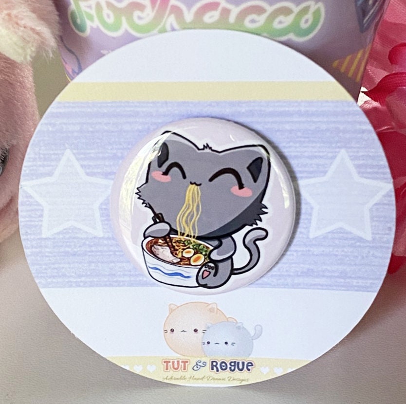 Ramen Noodle Cat Button Pin, Button Badge