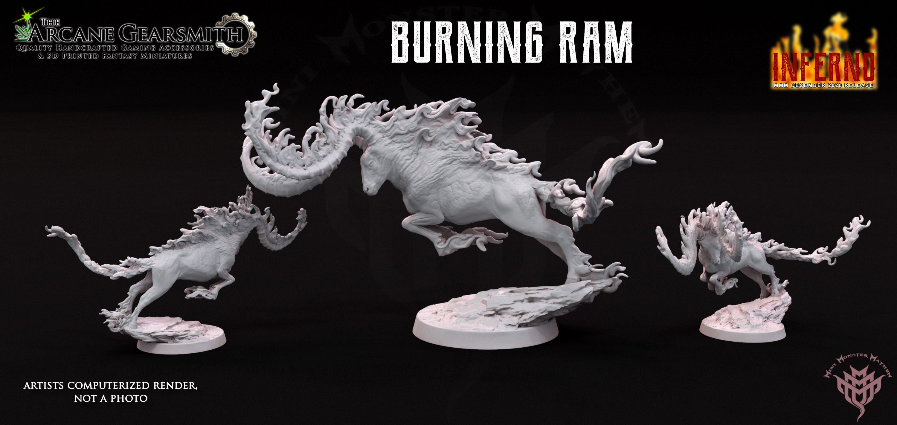 Burning Ram Inferno Mini Monster Mayhem 3D Printed Fantasy Miniature D&d/Pathfinder/Warhammer
