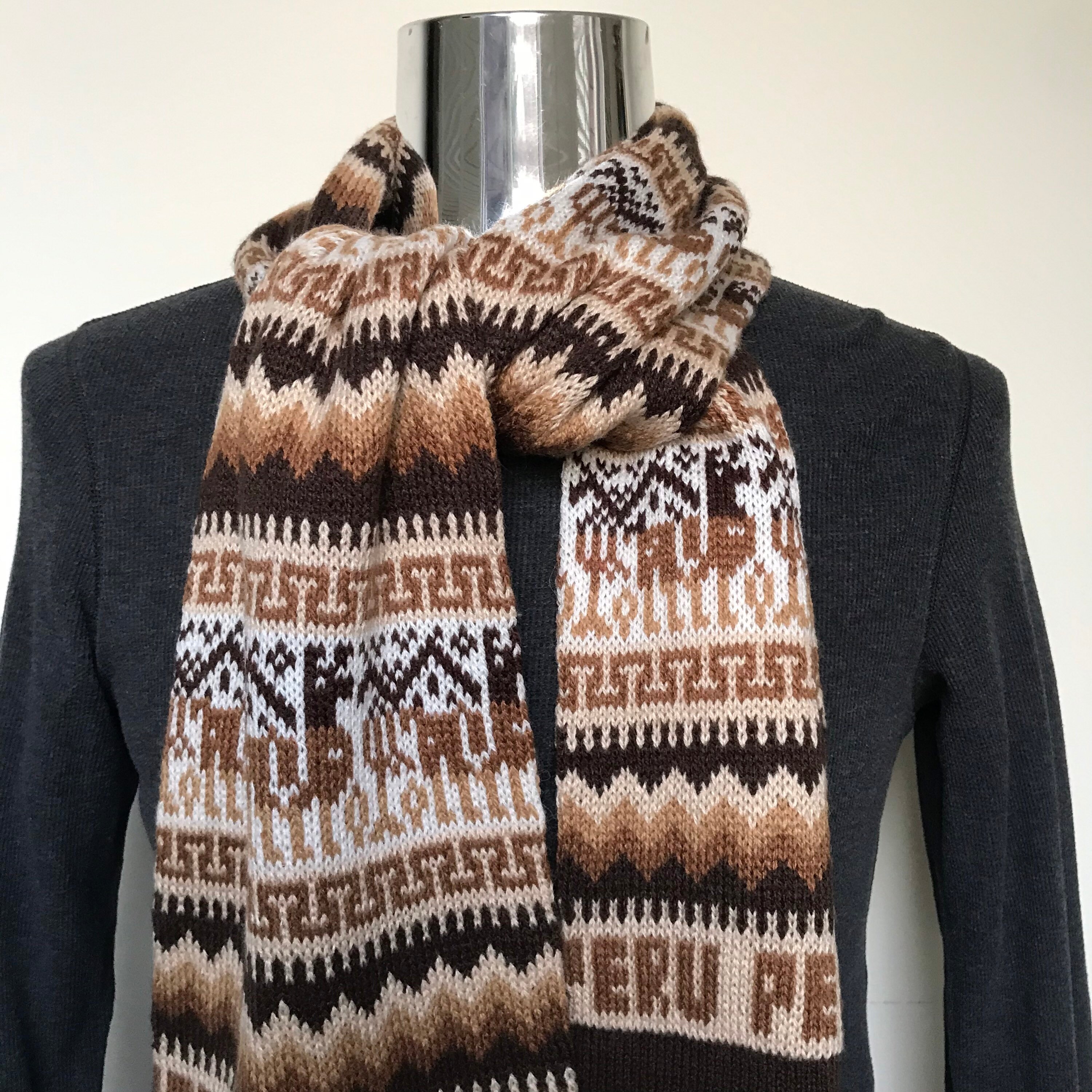 Brown Peruvian Alpaca Blend Wool Scarf For Men/ Blend Scarf Unisex
